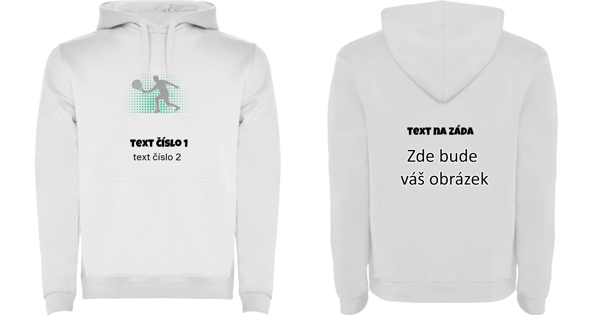PADEL VÝBĚR OBRÁZKU (10+motivů) a MOŽNOST DOPLNIT VLASTNÍ TEXTY pánská mikina s kapucí oboustranný potisk pánská mikina URBAN Bílá