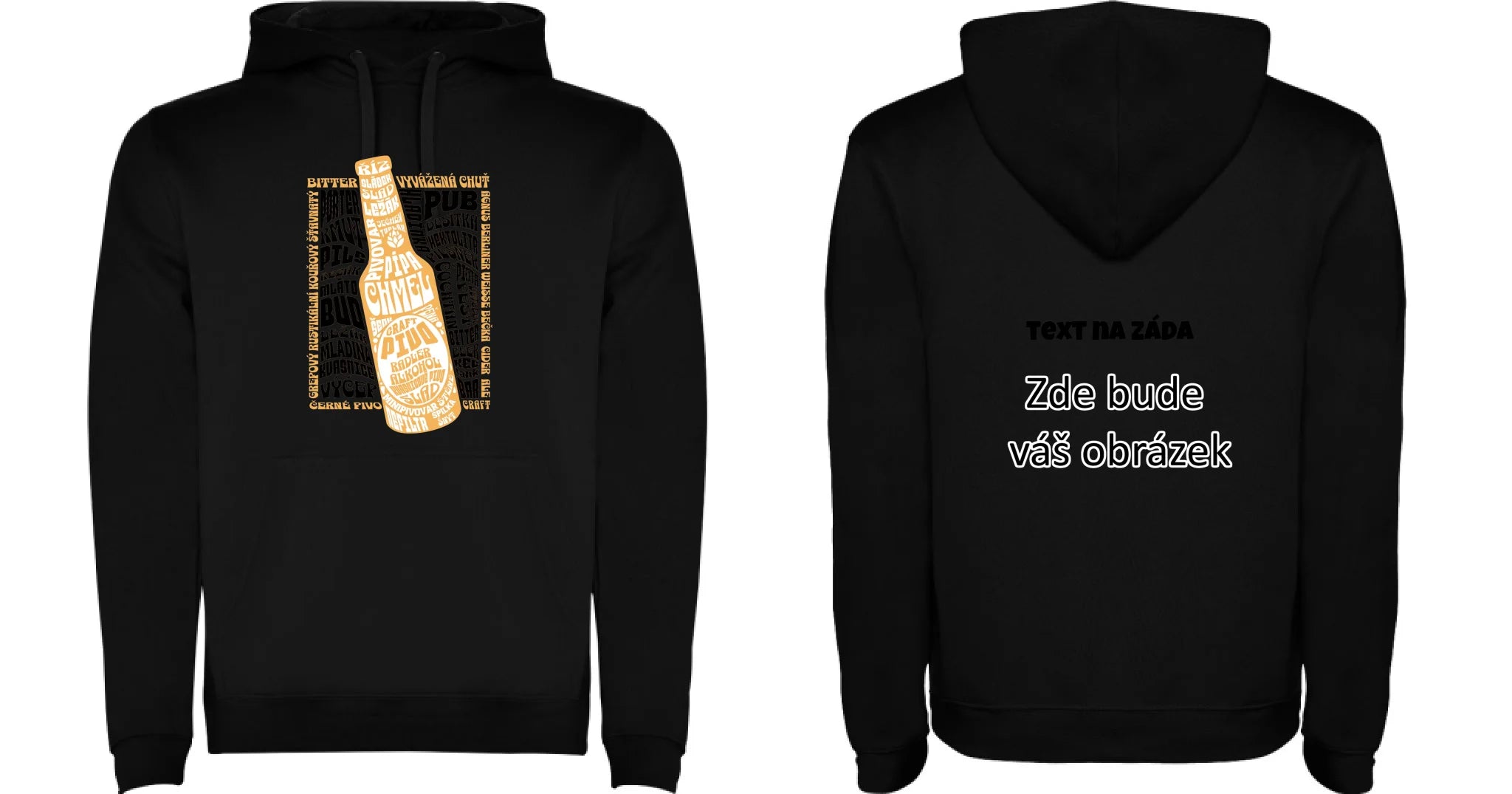 PIVO pánská mikina s kapucí (5+ motivů) oboustranný potisk pánská mikina URBAN Černá