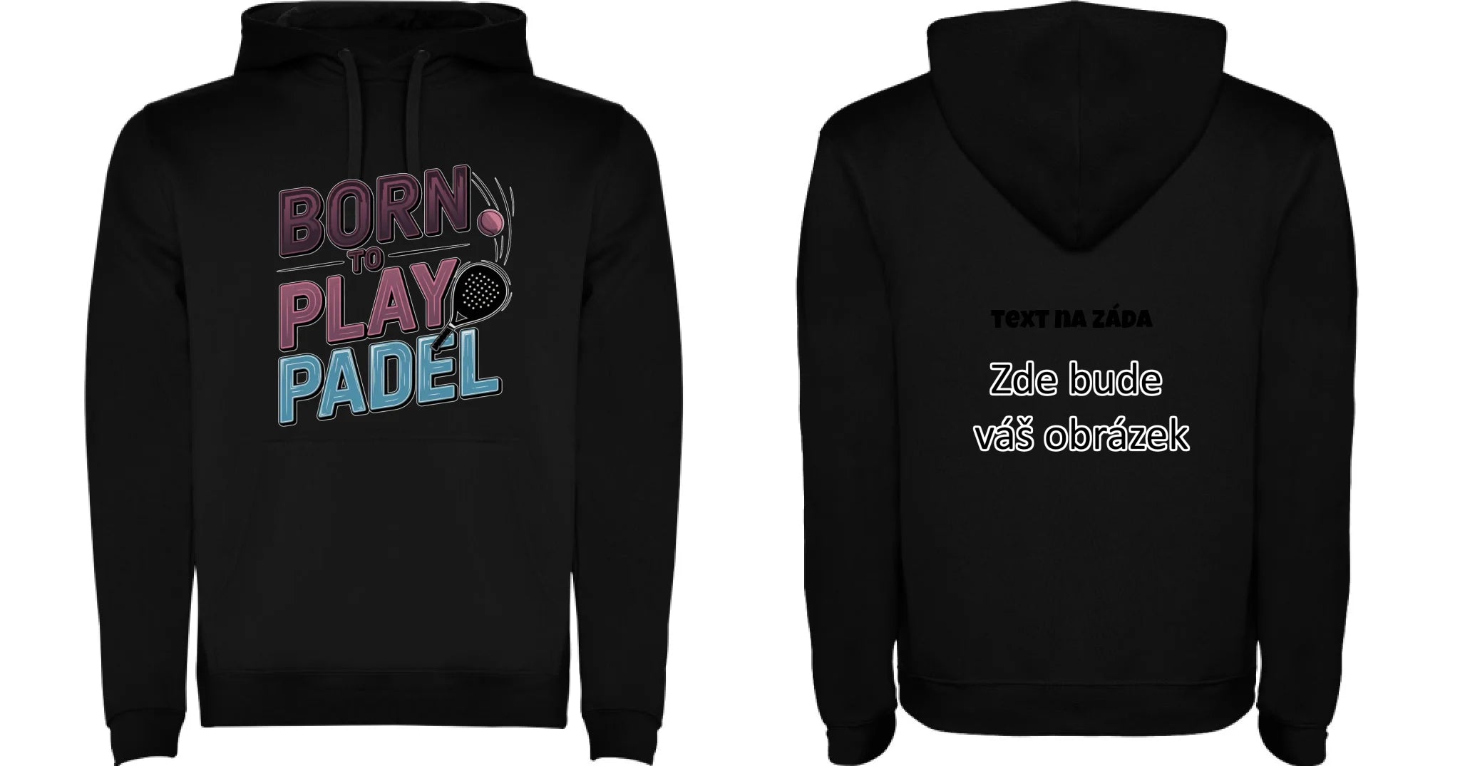 PRO HRÁČE PADELU (výběr z 18+ motivů) pánská mikina s kapucí oboustranný potisk pánská mikina URBAN Černá