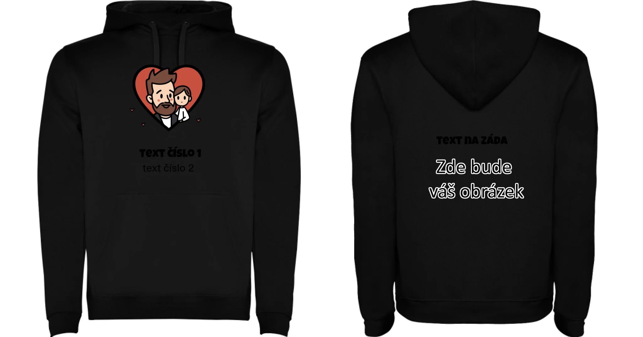 NEJ TÁTA VÝBĚR OBRÁZKU (10+motivů) a MOŽNOST DOPLNIT VLASTNÍ TEXTY pánská mikina s kapucí oboustranný potisk pánská mikina URBAN Černá