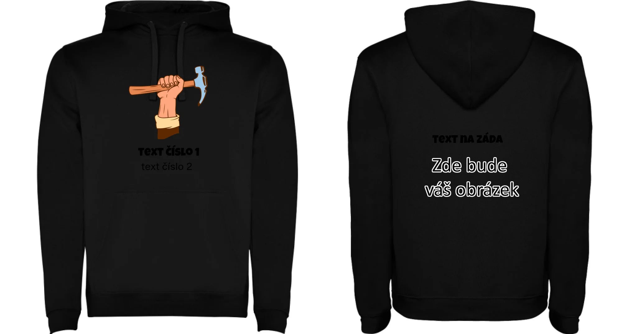 PRACOVNÍ VÝBĚR OBRÁZKU (10+motivů) a MOŽNOST DOPLNIT VLASTNÍ TEXTY pánská mikina s kapucí oboustranný potisk pánská mikina URBAN Černá