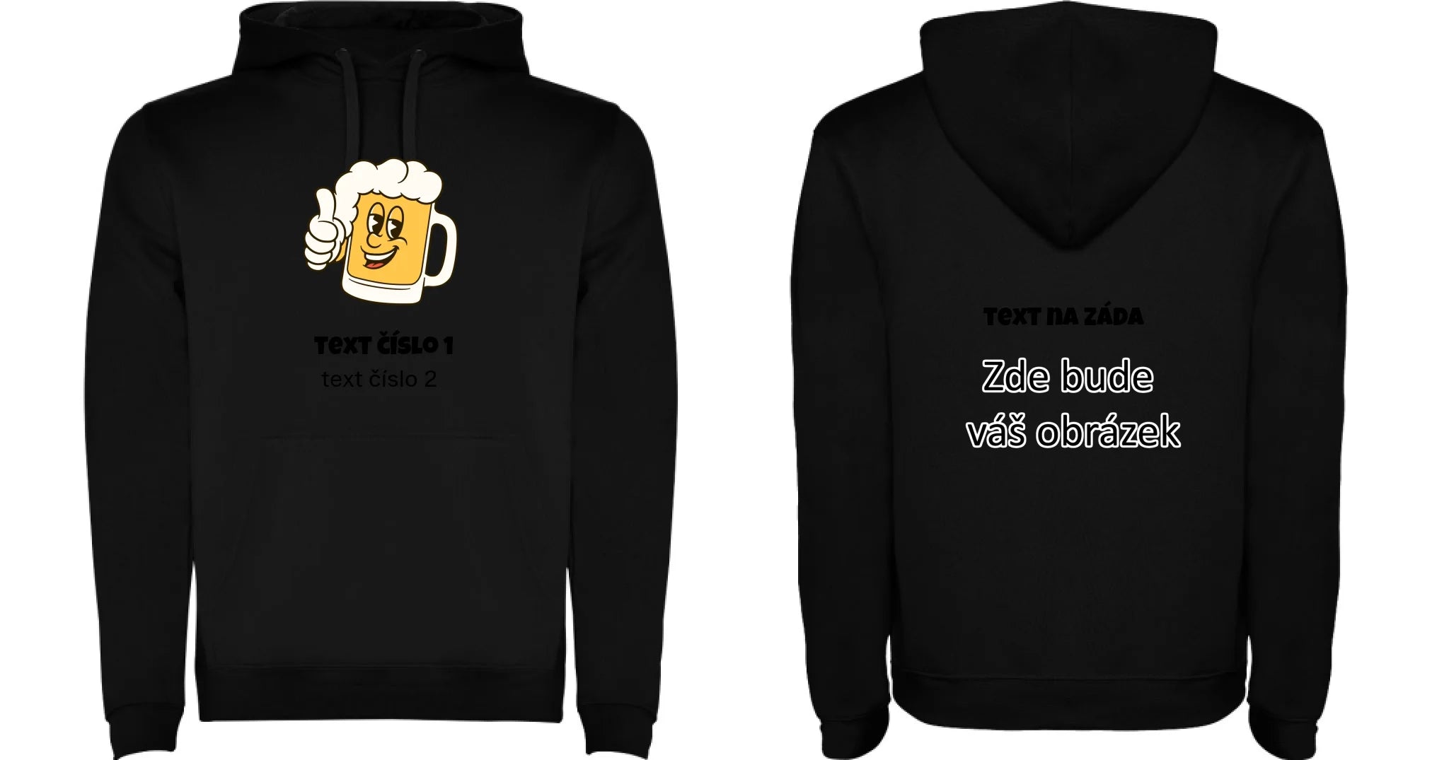 PIVO VÝBĚR OBRÁZKU (10+motivů) a MOŽNOST DOPLNIT VLASTNÍ TEXTY pánská mikina s kapucí oboustranný potisk pánská mikina URBAN Černá