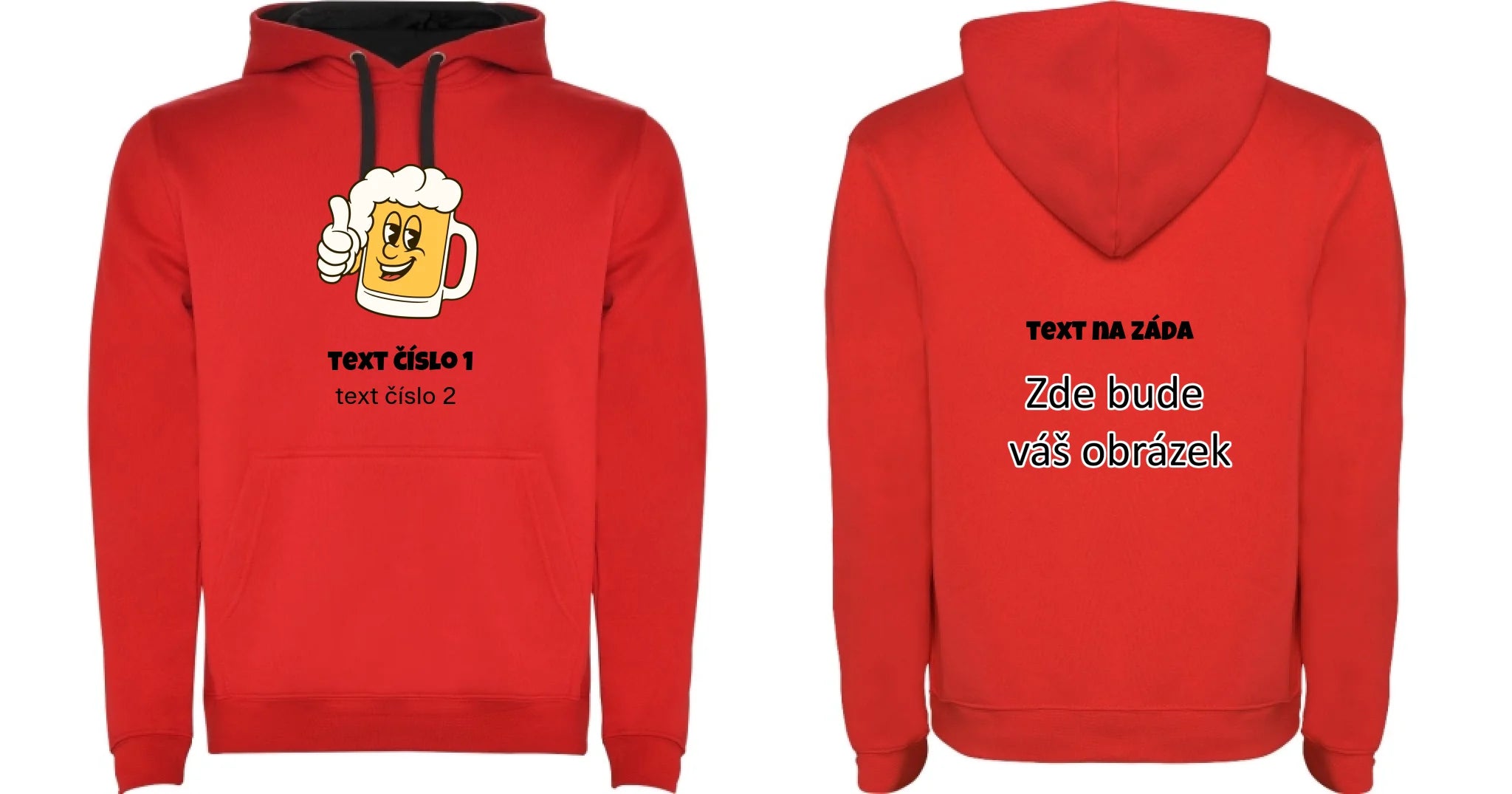 PIVO VÝBĚR OBRÁZKU (10+motivů) a MOŽNOST DOPLNIT VLASTNÍ TEXTY pánská mikina s kapucí oboustranný potisk pánská mikina URBAN Červená černá