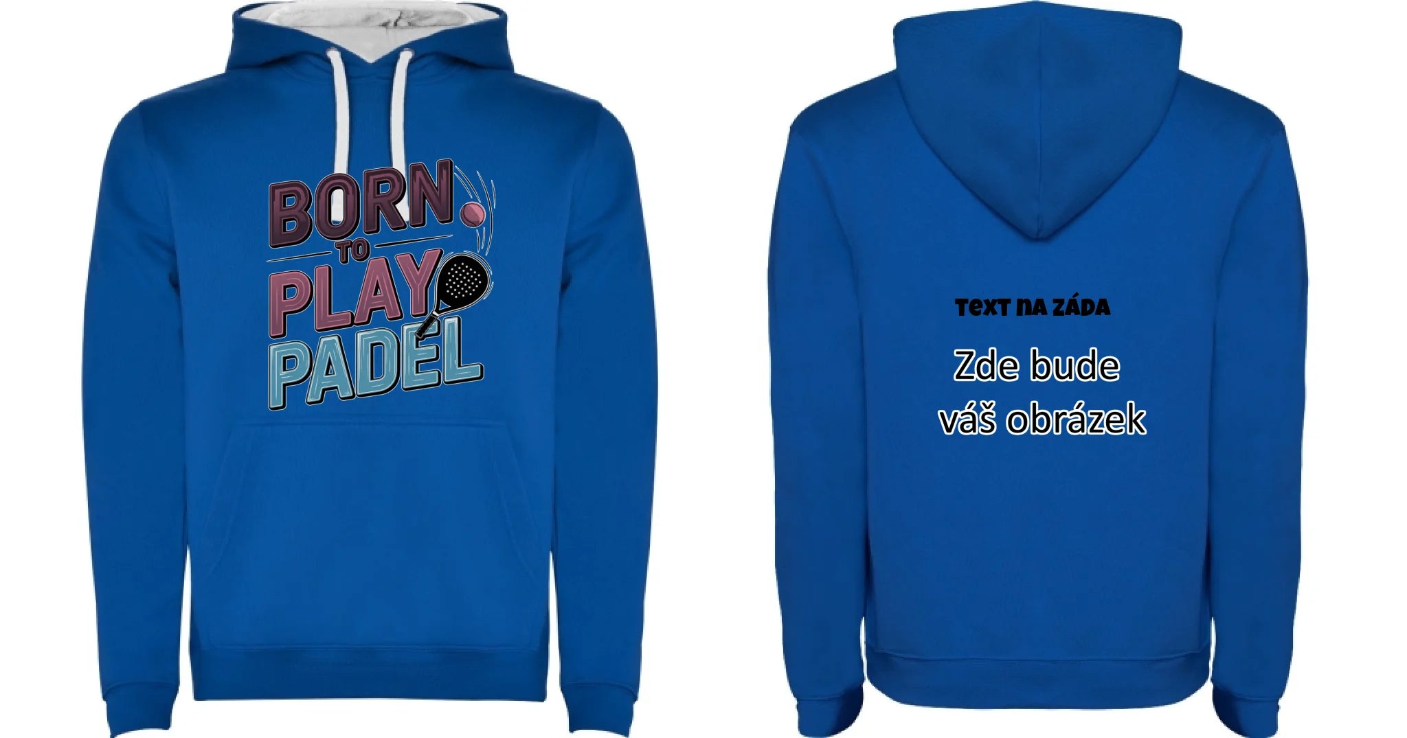 PRO HRÁČE PADELU (výběr z 18+ motivů) pánská mikina s kapucí oboustranný potisk pánská mikina URBAN Modrá bílá