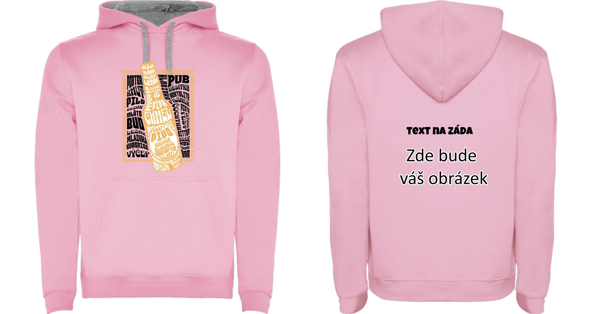 PIVO pánská mikina s kapucí (5+ motivů) oboustranný potisk pánská mikina URBAN Růžová
