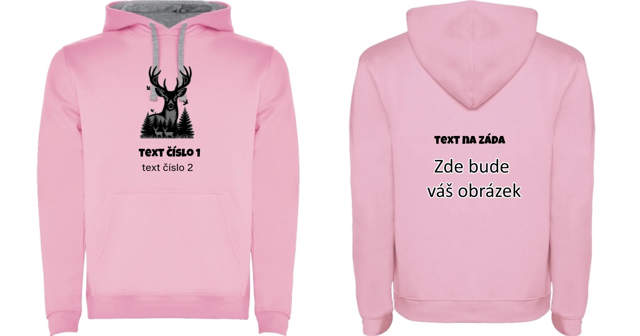 myslivost VÝBĚR OBRÁZKU (10+motivů) a MOŽNOST DOPLNIT VLASTNÍ TEXTY pánská mikina s kapucí oboustranný potisk pánská mikina URBAN Růžová
