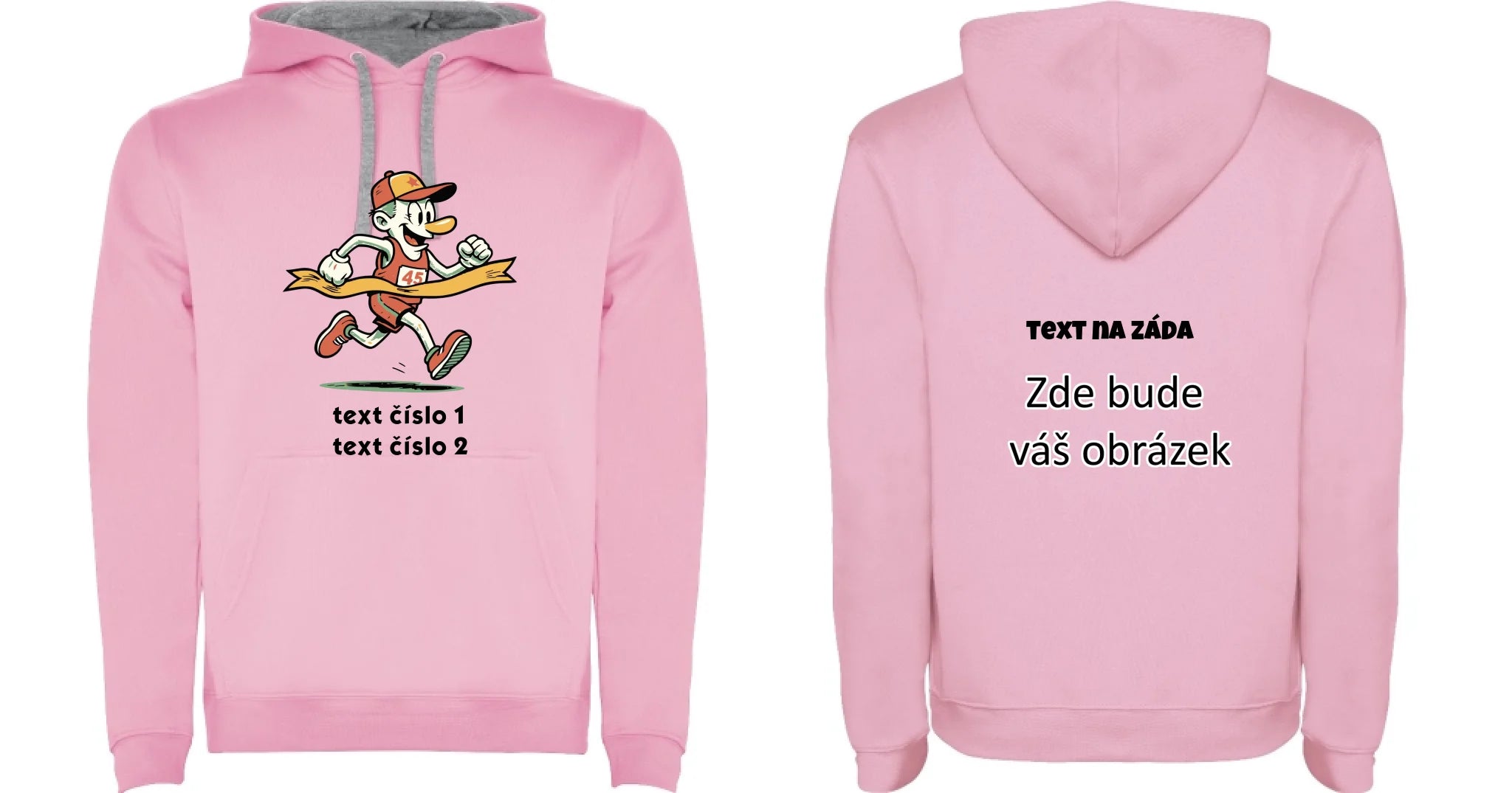 BĚH KOLO PLAVÁNÍ VÝBĚR OBRÁZKU (25+motivů) a MOŽNOST DOPLNIT VLASTNÍ TEXTY pánská mikina s kapucí oboustranný potisk pánská mikina URBAN Růžová