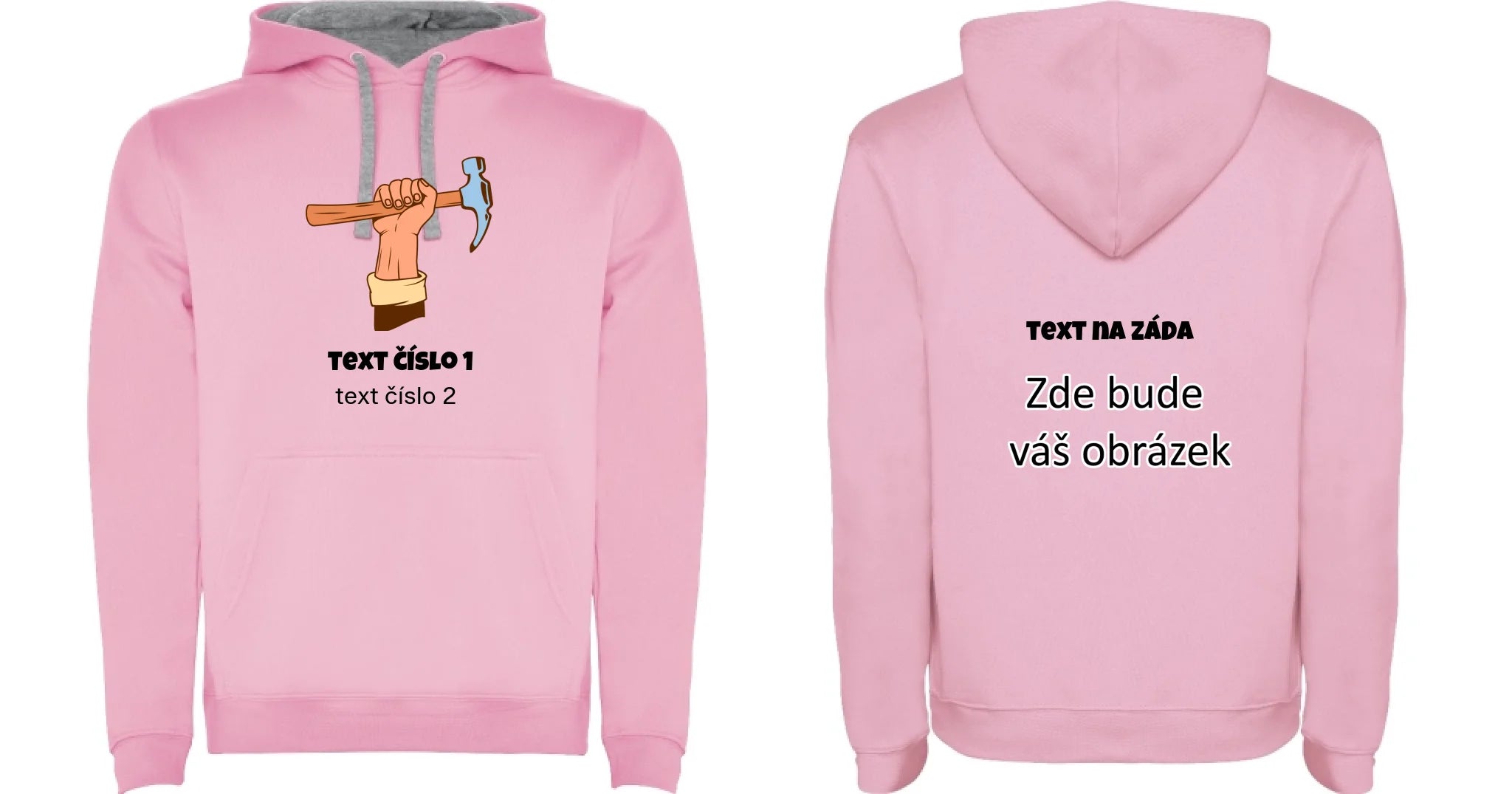 PRACOVNÍ VÝBĚR OBRÁZKU (10+motivů) a MOŽNOST DOPLNIT VLASTNÍ TEXTY pánská mikina s kapucí oboustranný potisk pánská mikina URBAN Růžová
