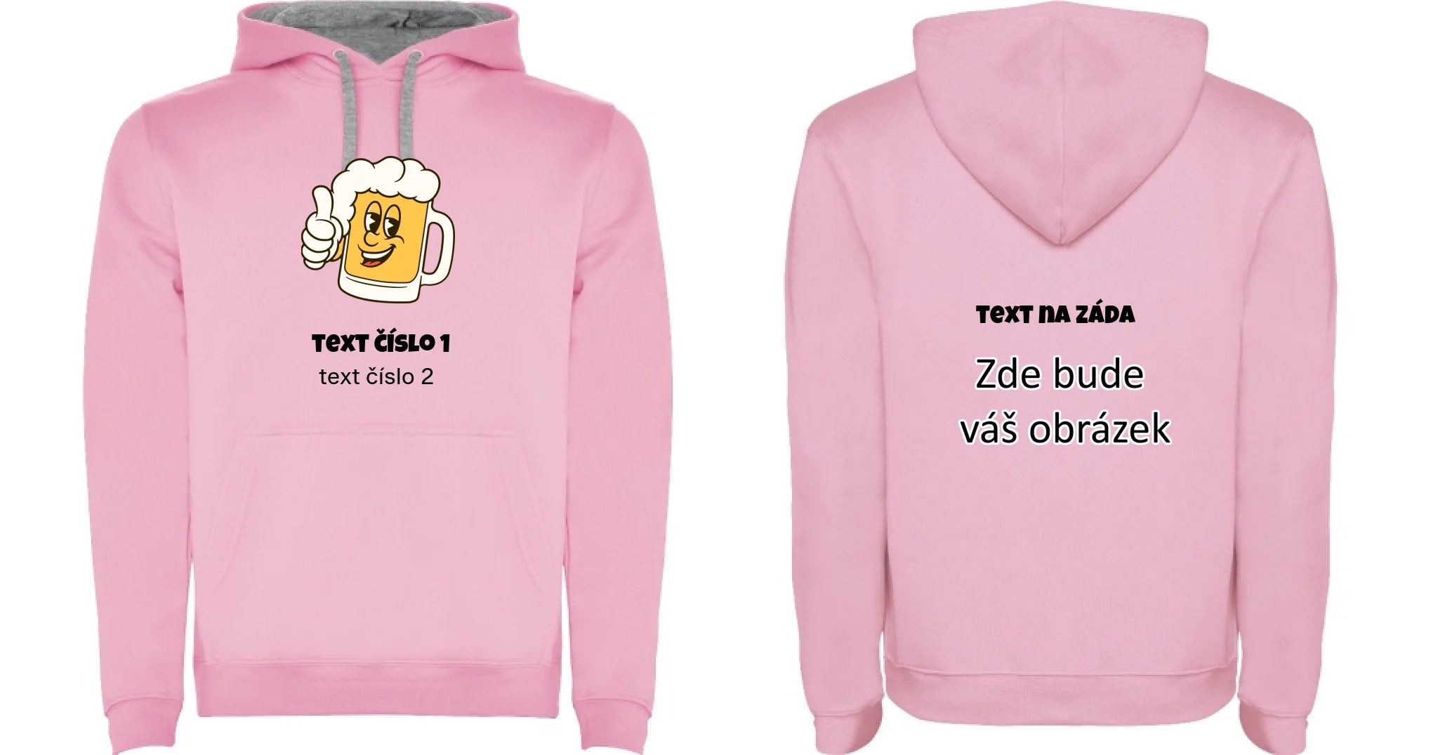 PIVO VÝBĚR OBRÁZKU (10+motivů) a MOŽNOST DOPLNIT VLASTNÍ TEXTY pánská mikina s kapucí oboustranný potisk pánská mikina URBAN Růžová