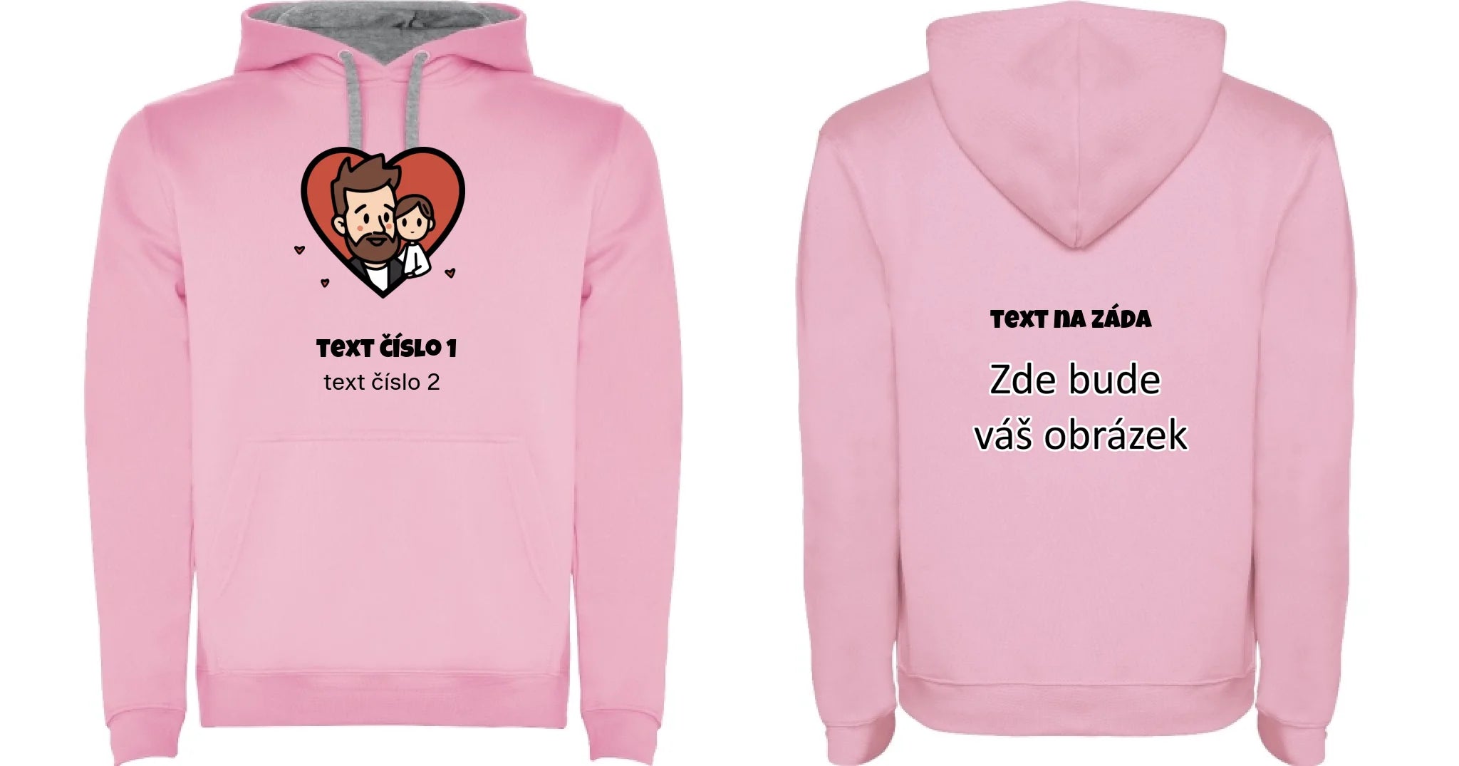 NEJ TÁTA VÝBĚR OBRÁZKU (10+motivů) a MOŽNOST DOPLNIT VLASTNÍ TEXTY pánská mikina s kapucí oboustranný potisk pánská mikina URBAN Růžová