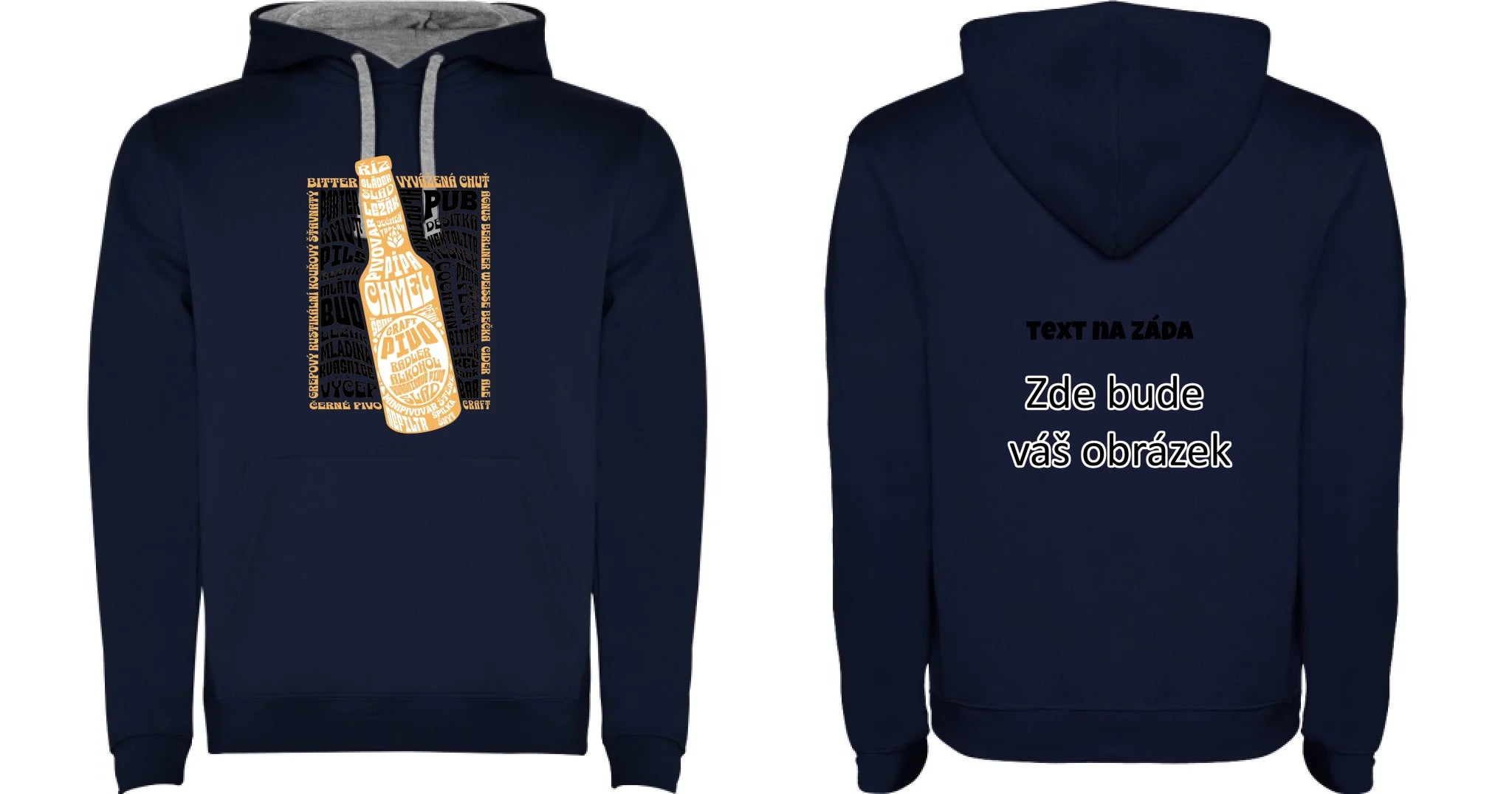PIVO pánská mikina s kapucí (5+ motivů) oboustranný potisk pánská mikina URBAN Námořnická modrá melír