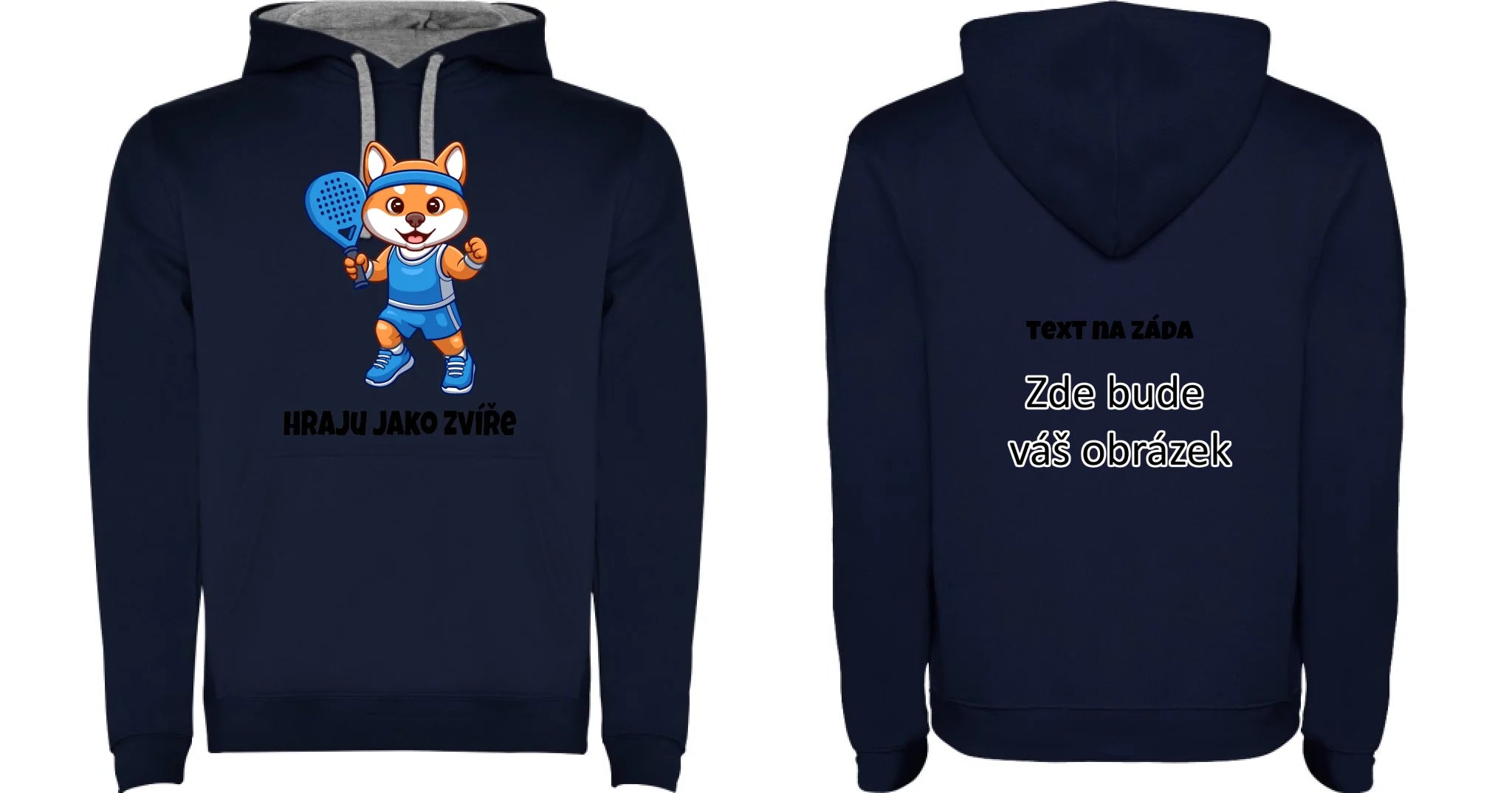 HRAJU JAKO ZVÍŘE (výběr ze 3 motivů) pánská mikina s kapucí oboustranný potisk pánská mikina URBAN Námořnická modrá melír
