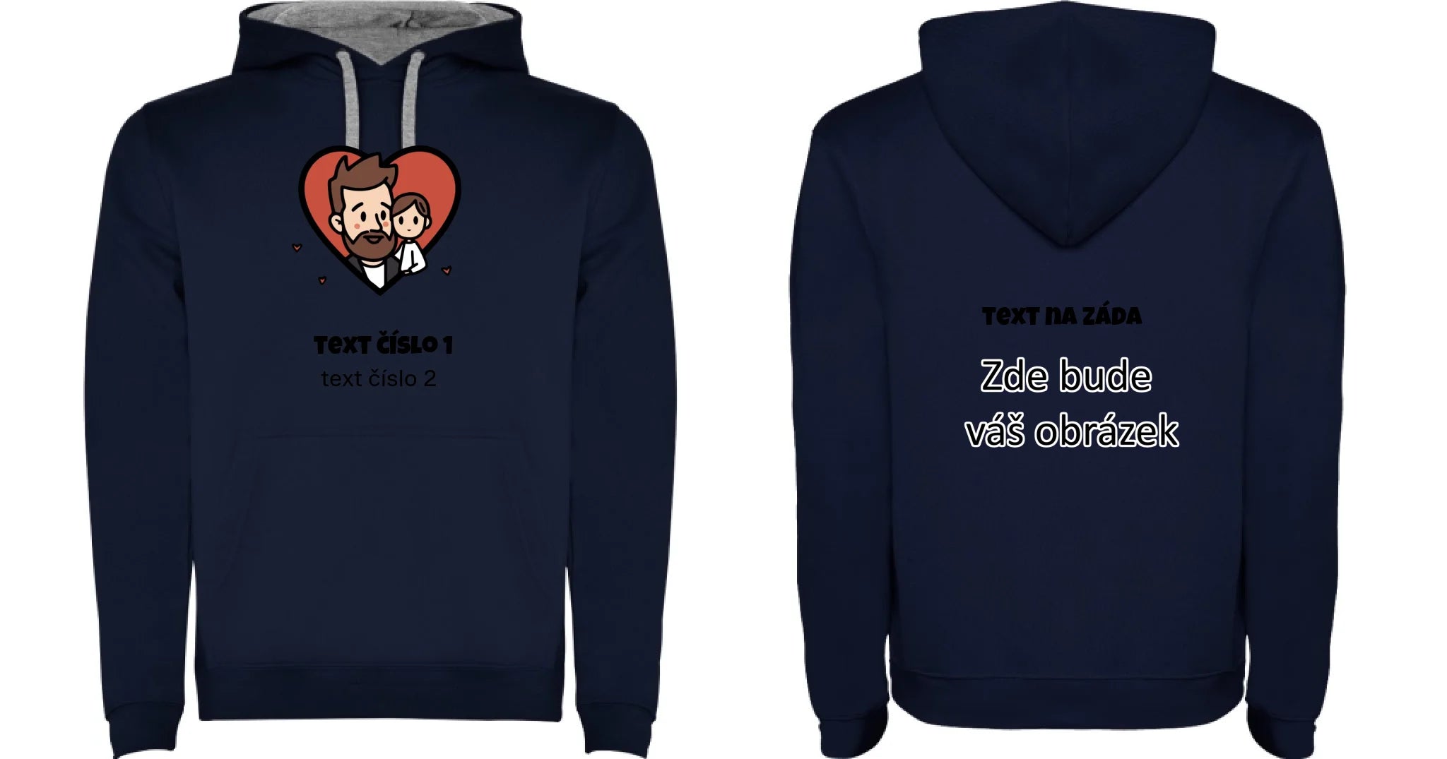 NEJ TÁTA VÝBĚR OBRÁZKU (10+motivů) a MOŽNOST DOPLNIT VLASTNÍ TEXTY pánská mikina s kapucí oboustranný potisk pánská mikina URBAN Námořnická modrá melír