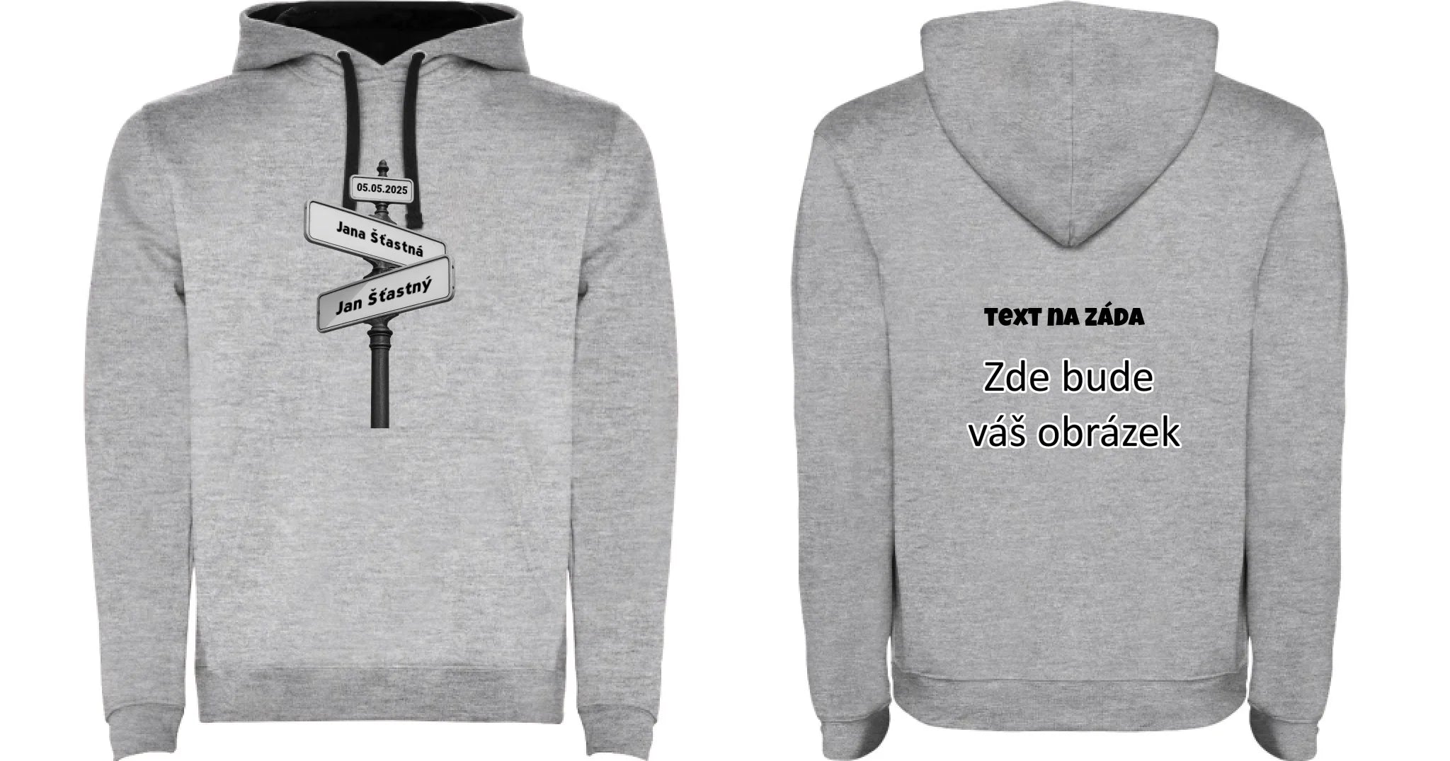 OD TOHO DNE JSME SPOLU pánská mikina s kapucí oboustranný potisk pánská mikina URBAN Melír černá