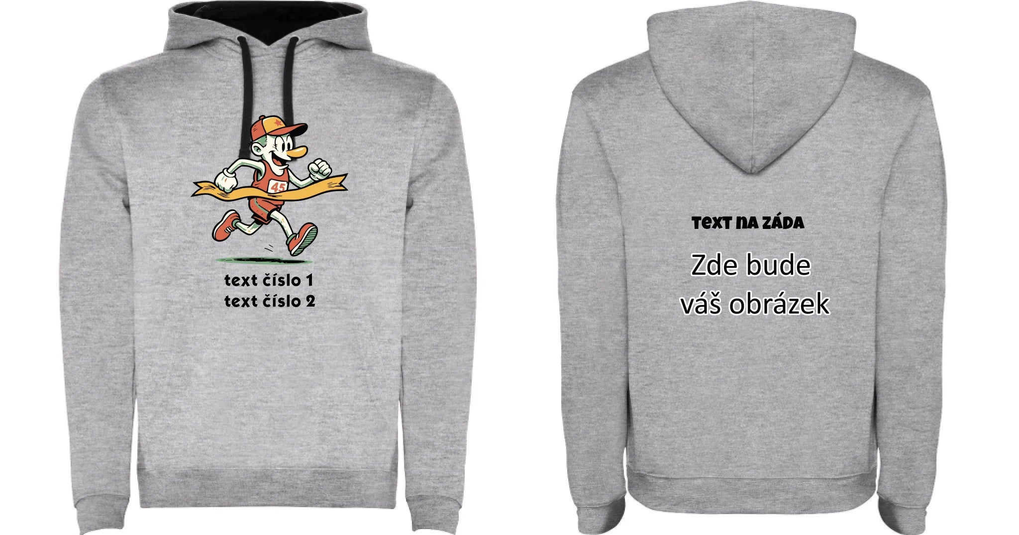 BĚH KOLO PLAVÁNÍ VÝBĚR OBRÁZKU (25+motivů) a MOŽNOST DOPLNIT VLASTNÍ TEXTY pánská mikina s kapucí oboustranný potisk pánská mikina URBAN Melír černá
