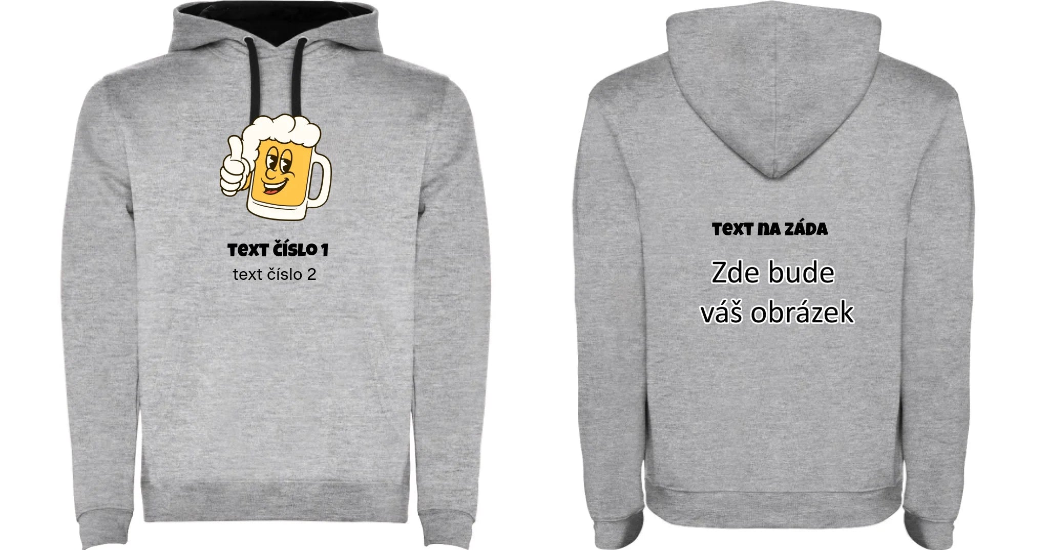 PIVO VÝBĚR OBRÁZKU (10+motivů) a MOŽNOST DOPLNIT VLASTNÍ TEXTY pánská mikina s kapucí oboustranný potisk pánská mikina URBAN Melír černá