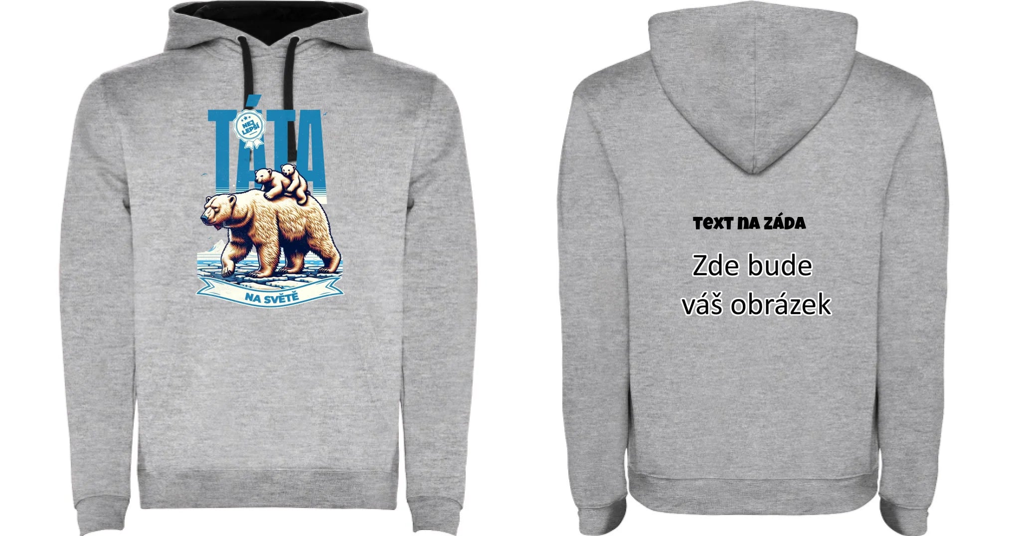 NEJ TÁTA NA SVĚTĚ pánská mikina s kapucí (17 motivů, 9 barev mikinya, potisk dopředu, na záda nebo vlastní oboustranný) oboustranný potisk pánská mikina URBAN Melír černá