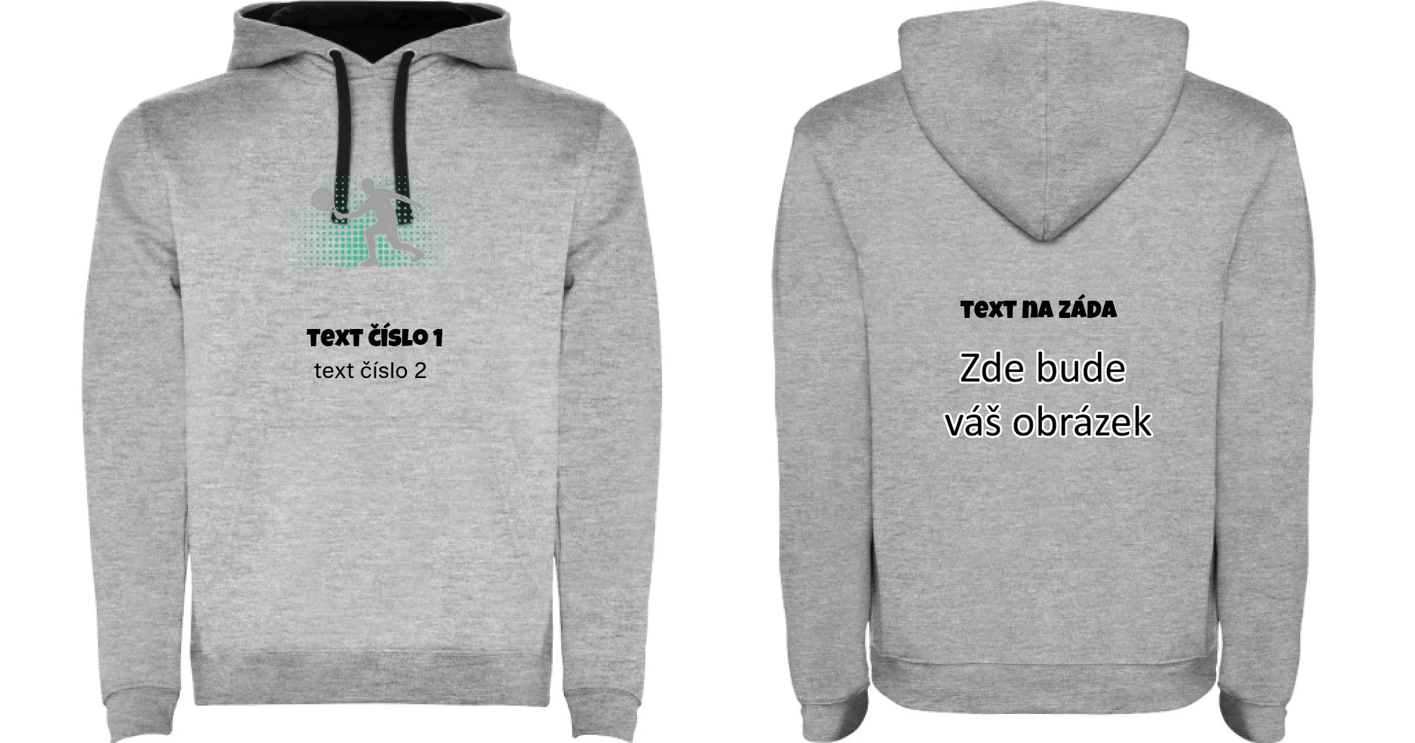 PADEL VÝBĚR OBRÁZKU (10+motivů) a MOŽNOST DOPLNIT VLASTNÍ TEXTY pánská mikina s kapucí oboustranný potisk pánská mikina URBAN Melír černá