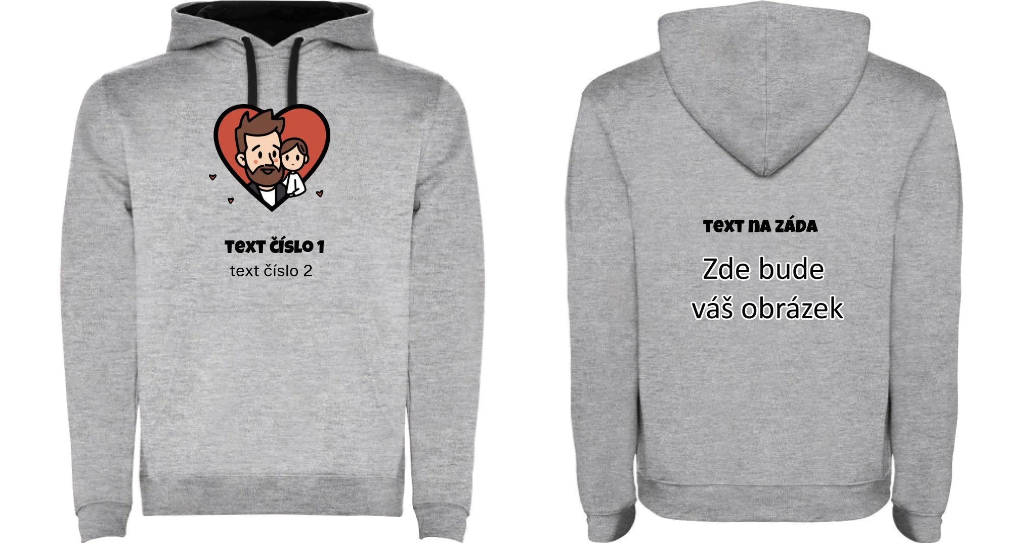 NEJ TÁTA VÝBĚR OBRÁZKU (10+motivů) a MOŽNOST DOPLNIT VLASTNÍ TEXTY pánská mikina s kapucí oboustranný potisk pánská mikina URBAN Melír černá