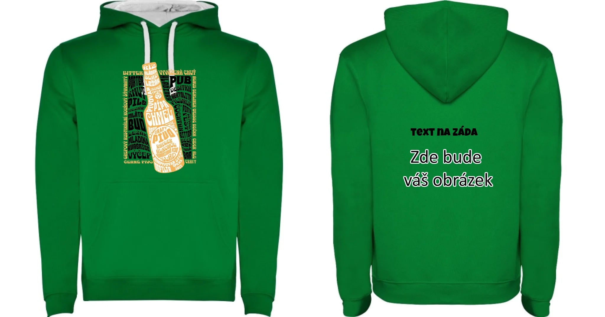 PIVO pánská mikina s kapucí (5+ motivů) oboustranný potisk pánská mikina URBAN Sytě zelená bílá
