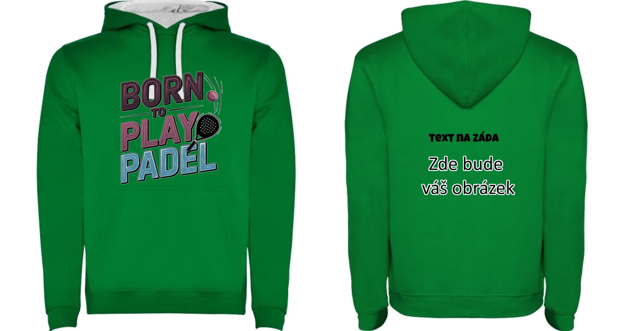 PRO HRÁČE PADELU (výběr z 18+ motivů) pánská mikina s kapucí oboustranný potisk pánská mikina URBAN Sytě zelená bílá