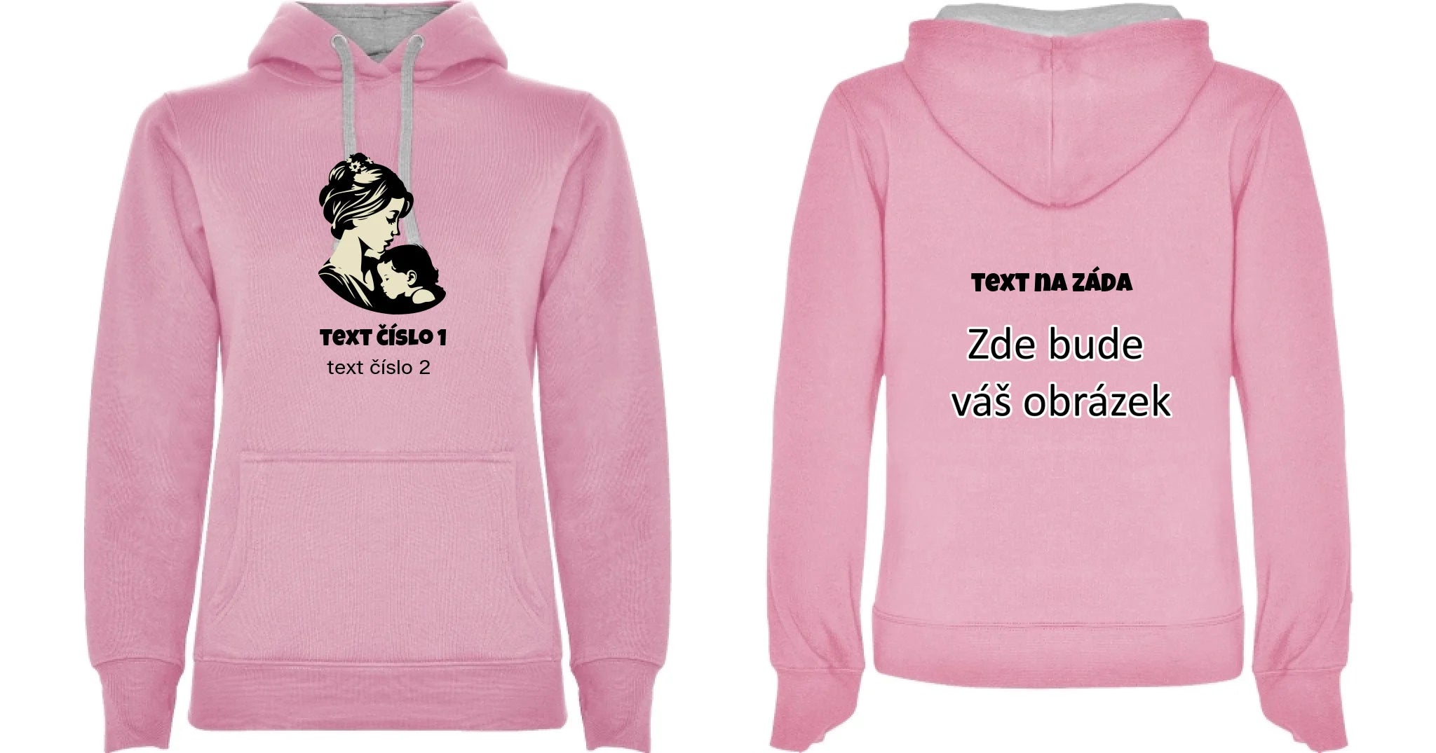 NEJ MÁMA VÝBĚR OBRÁZKU (10+motivů) a MOŽNOST DOPLNIT VLASTNÍ TEXTY dámská mikina s kapucí oboustranný potisk dámská mikina URBAN Růžová melír