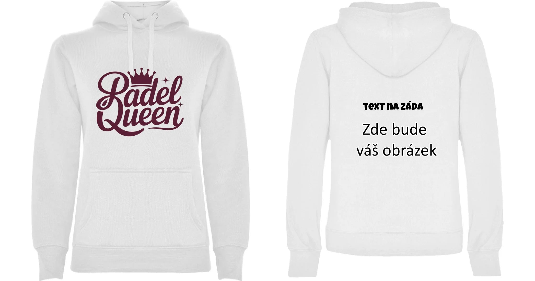 MOTIVY PRO DÁMY PADEL (výběr z 10+ motivů) dámská mikina s kapucí oboustranný potisk dámská mikina URBAN Bílá