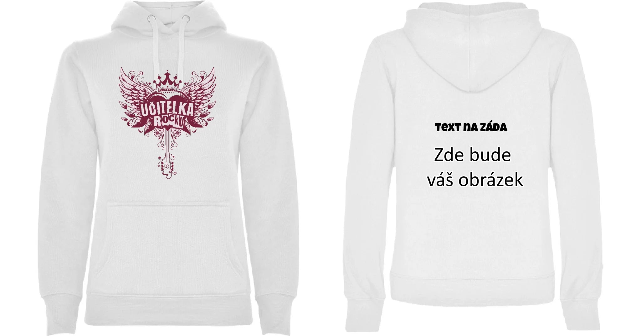 UČITELKA (17+ motivů) MOŽNOST OBOUSTRANNĚHO POTISKU dámská mikina s kapucí oboustranný potisk dámská mikina URBAN Bílá