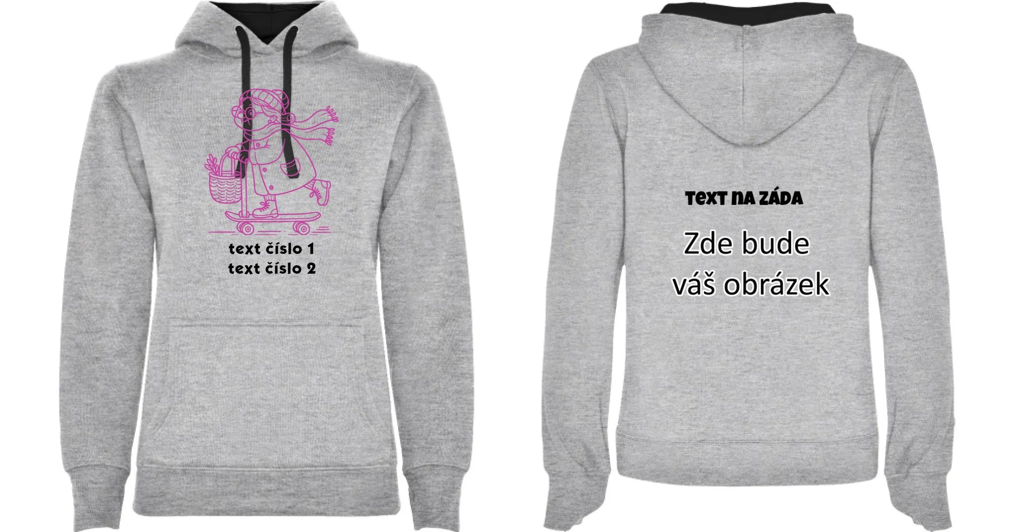 AKČNÍ BABIČKA VÝBĚR OBRÁZKU (10+motivů) a MOŽNOST DOPLNIT VLASTNÍ TEXTY dámská mikina s kapucí oboustranný potisk dámská mikina URBAN Melír černá