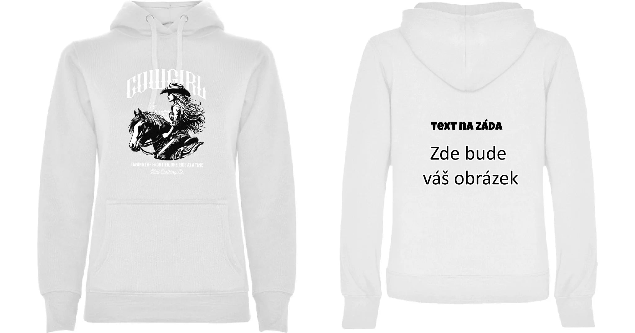 COWGIRL (výběr z 5 motivů) dámská mikina s kapucí oboustranný potisk dámská mikina URBAN Bílá