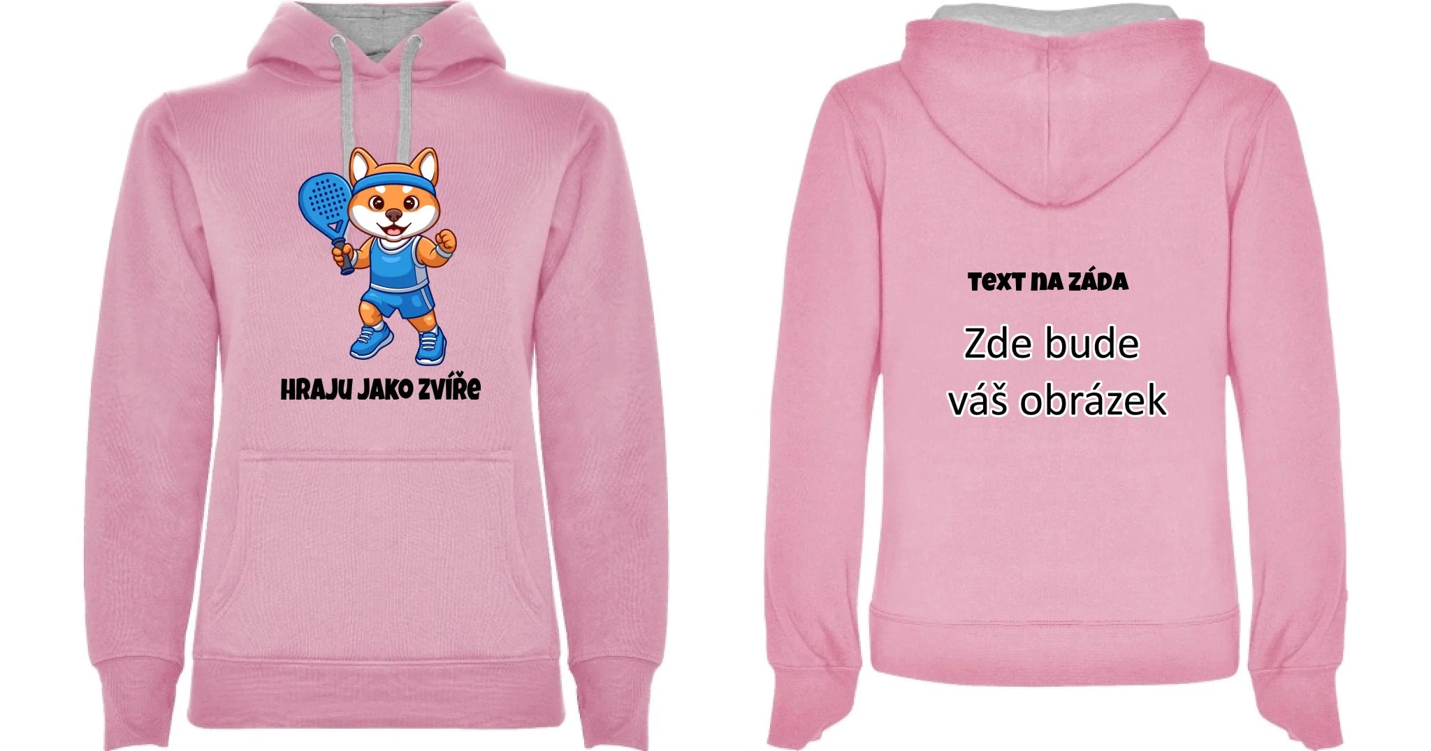 HRAJU JAKO ZVÍŘE (výběr ze 3 motivů) dámská mikina s kapucí oboustranný potisk dámská mikina URBAN Růžová melír