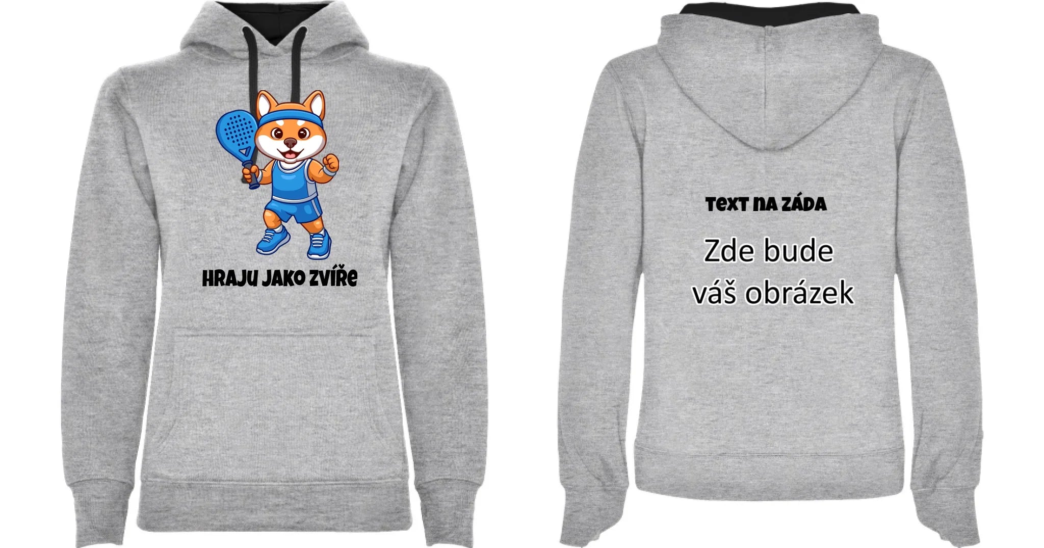 HRAJU JAKO ZVÍŘE (výběr ze 3 motivů) dámská mikina s kapucí oboustranný potisk dámská mikina URBAN Melír černá