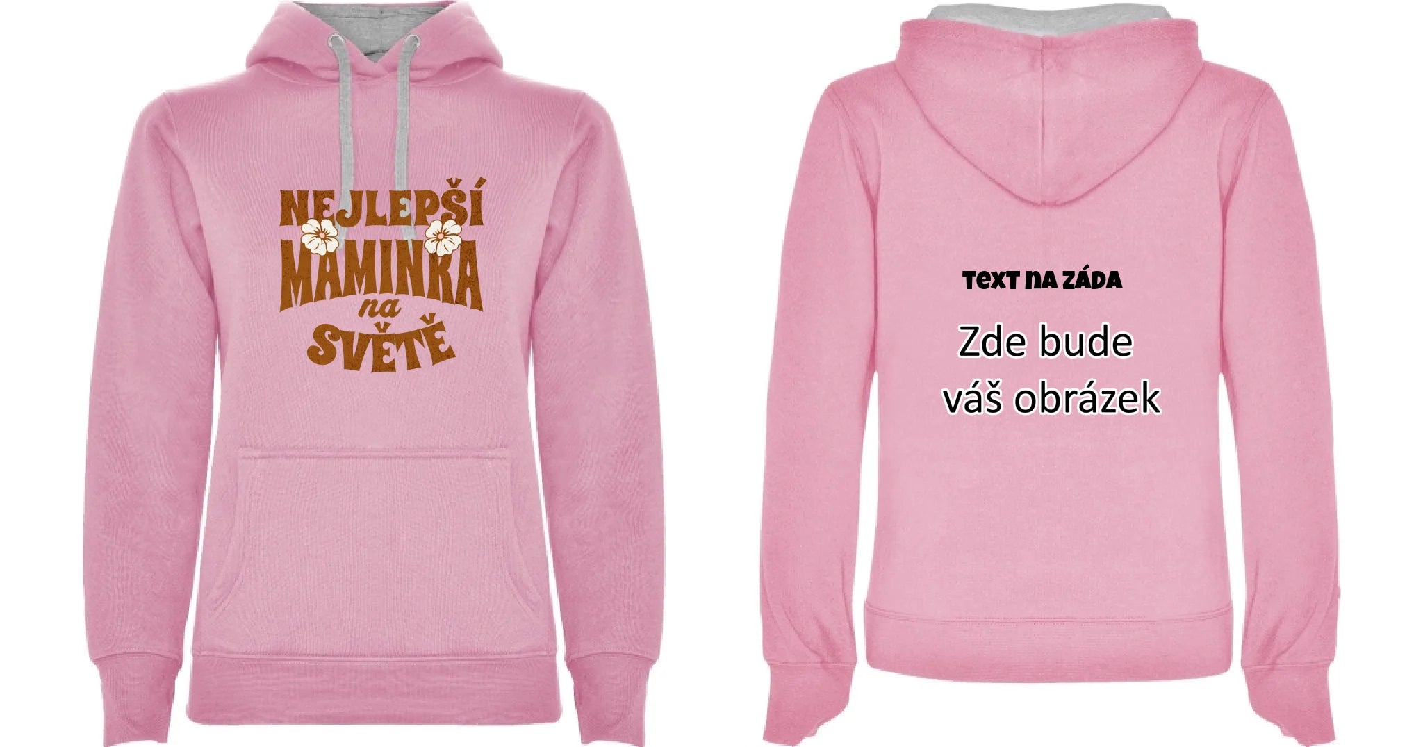 NEJ MÁMA (výběr ze 20 motivů) mikina s kapucí dámská oboustranný potisk dámská mikina URBAN Růžová melír