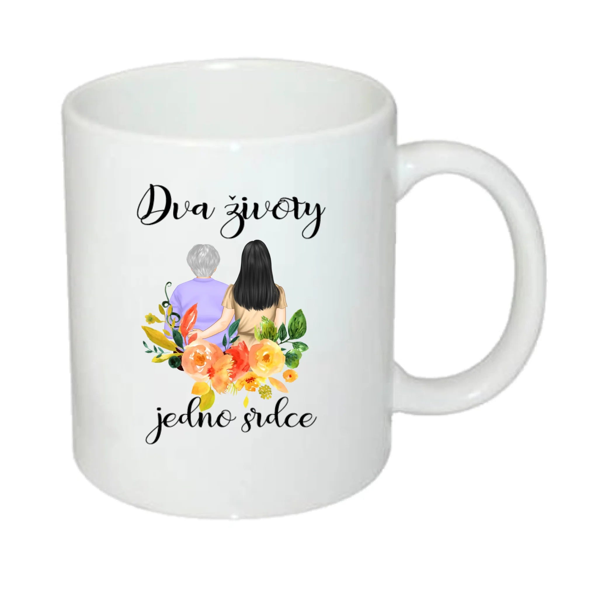 HRNÍČEK s motivem MÁMA A DCERA (vyberete nebo vložíte text) potisk jen dopředu hrníček Bílý 330 ml