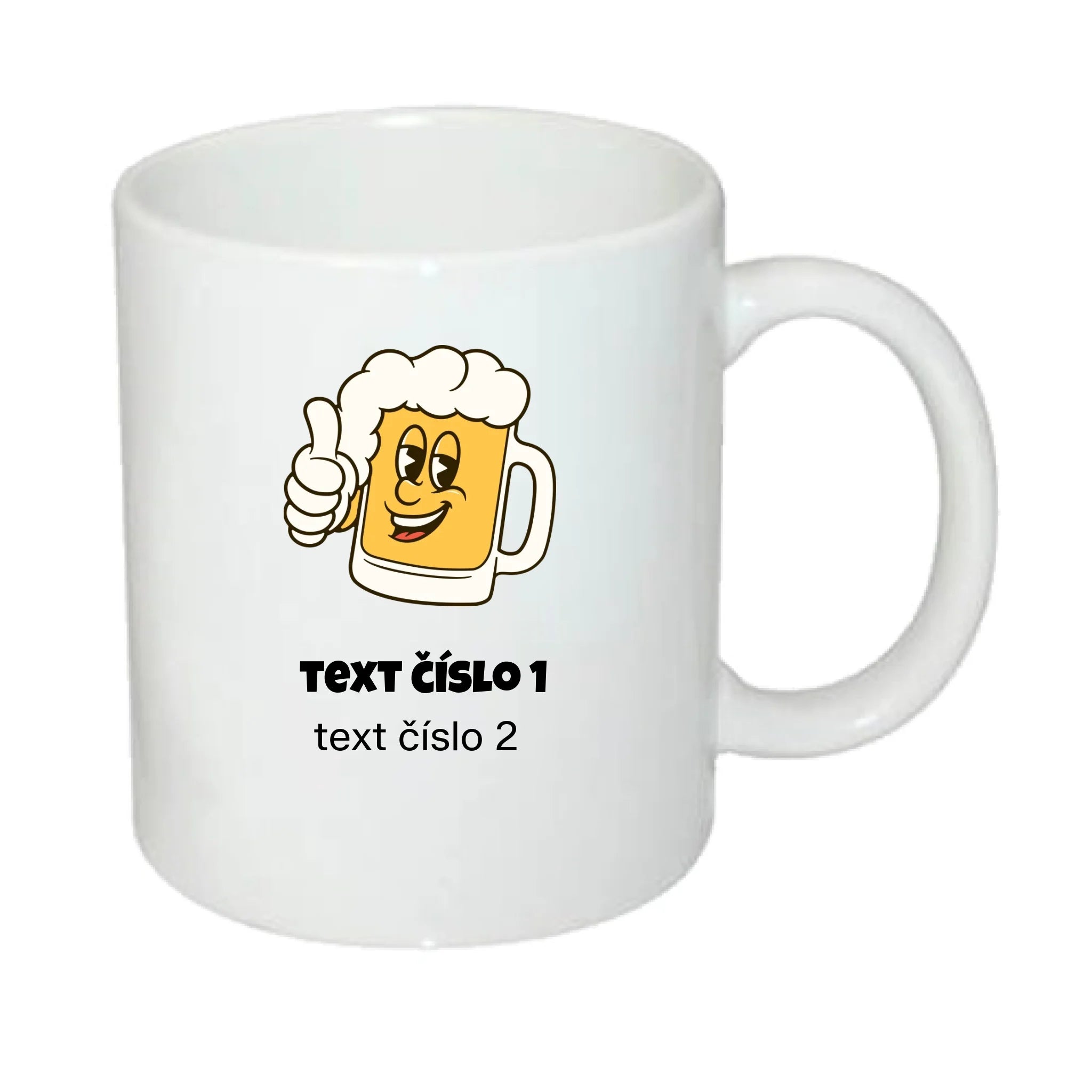 HRNÍČEK s motivem PIVO (výběr z 10+ obrázků, možnost doplnit vlastní texty) potisk jen dopředu hrníček Bílý 330 ml