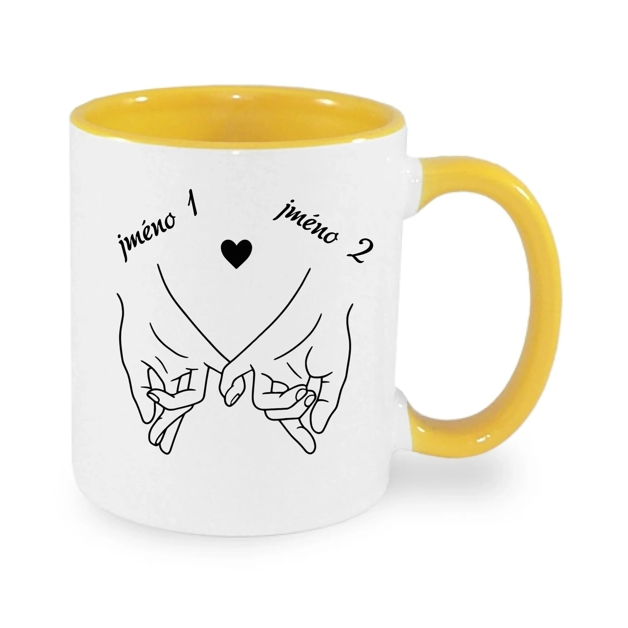 HRNÍČEK s motivem LOVE (výběr z 3+ potisků) potisk jen dopředu hrníček Bílá žlutá 330 ml