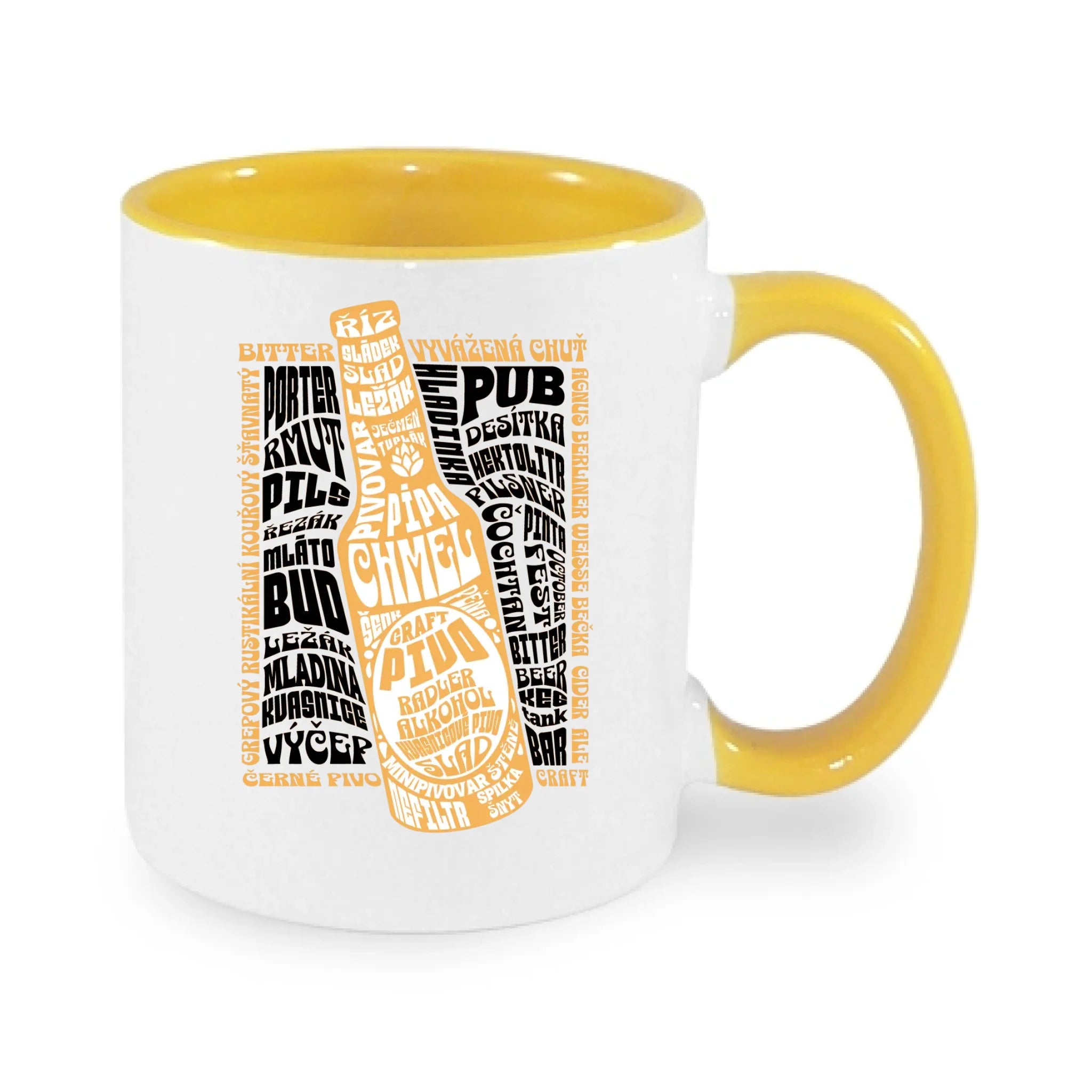 PIVO hrníček (5+ motivů) potisk jen dopředu hrníček Bílá žlutá 330 ml
