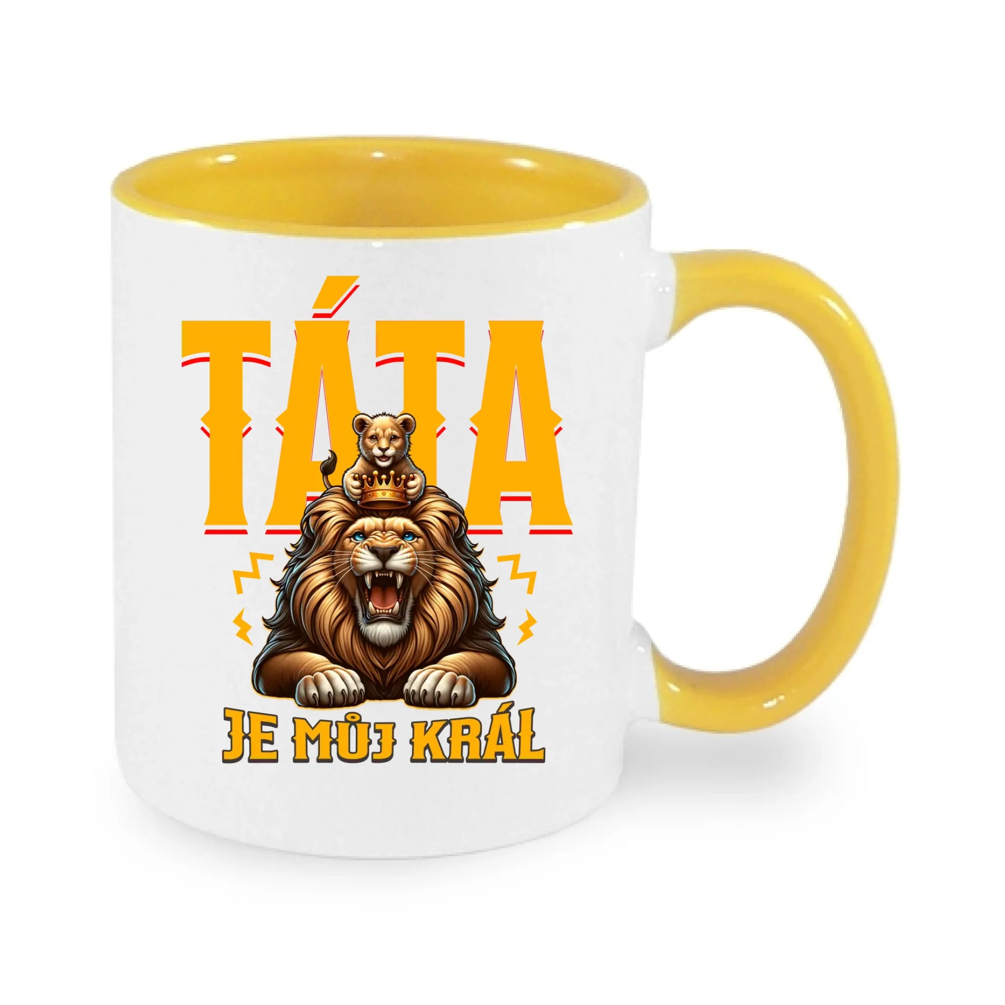 TÁTA JE MŮJ KRÁL hrníček potisk jen dopředu hrníček Bílá žlutá 330 ml