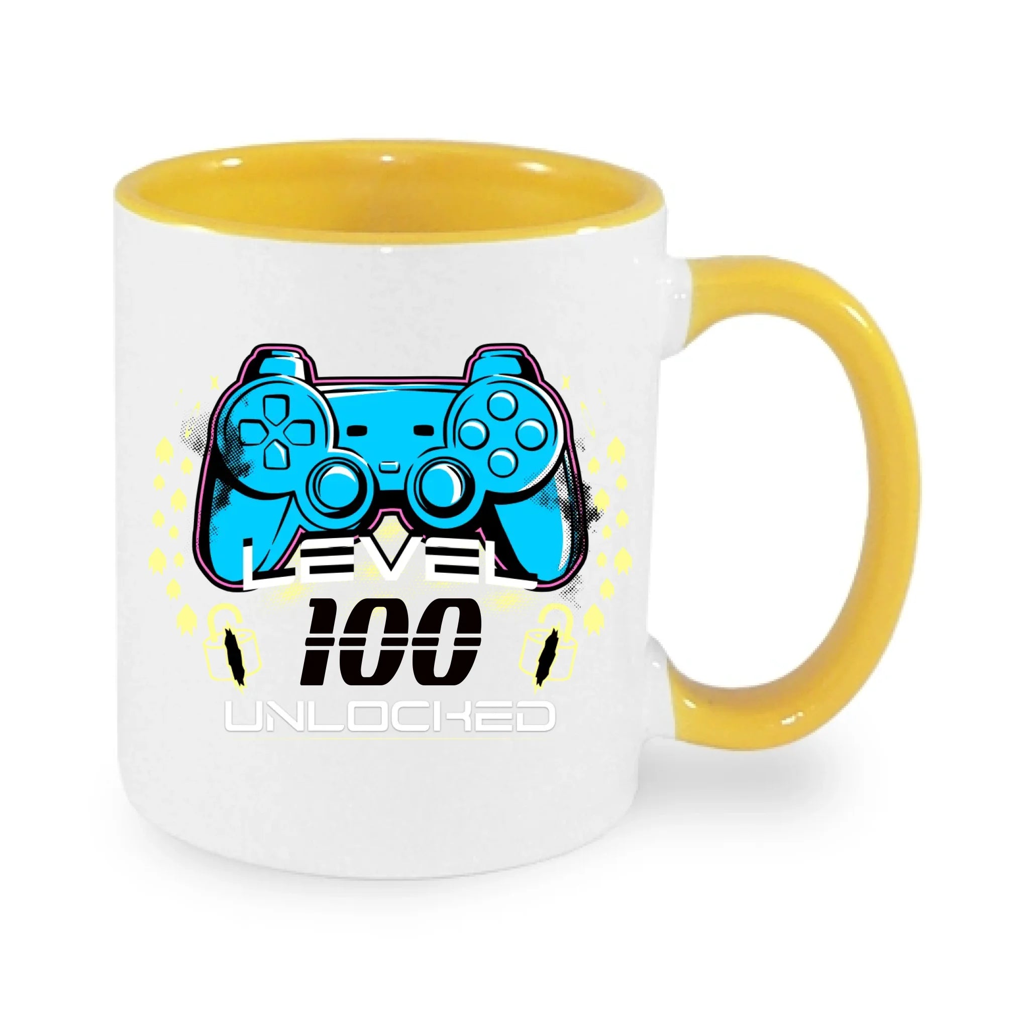 narozeniny LEVEL UNLOCKED hrníček potisk jen dopředu hrníček Bílá žlutá 330 ml