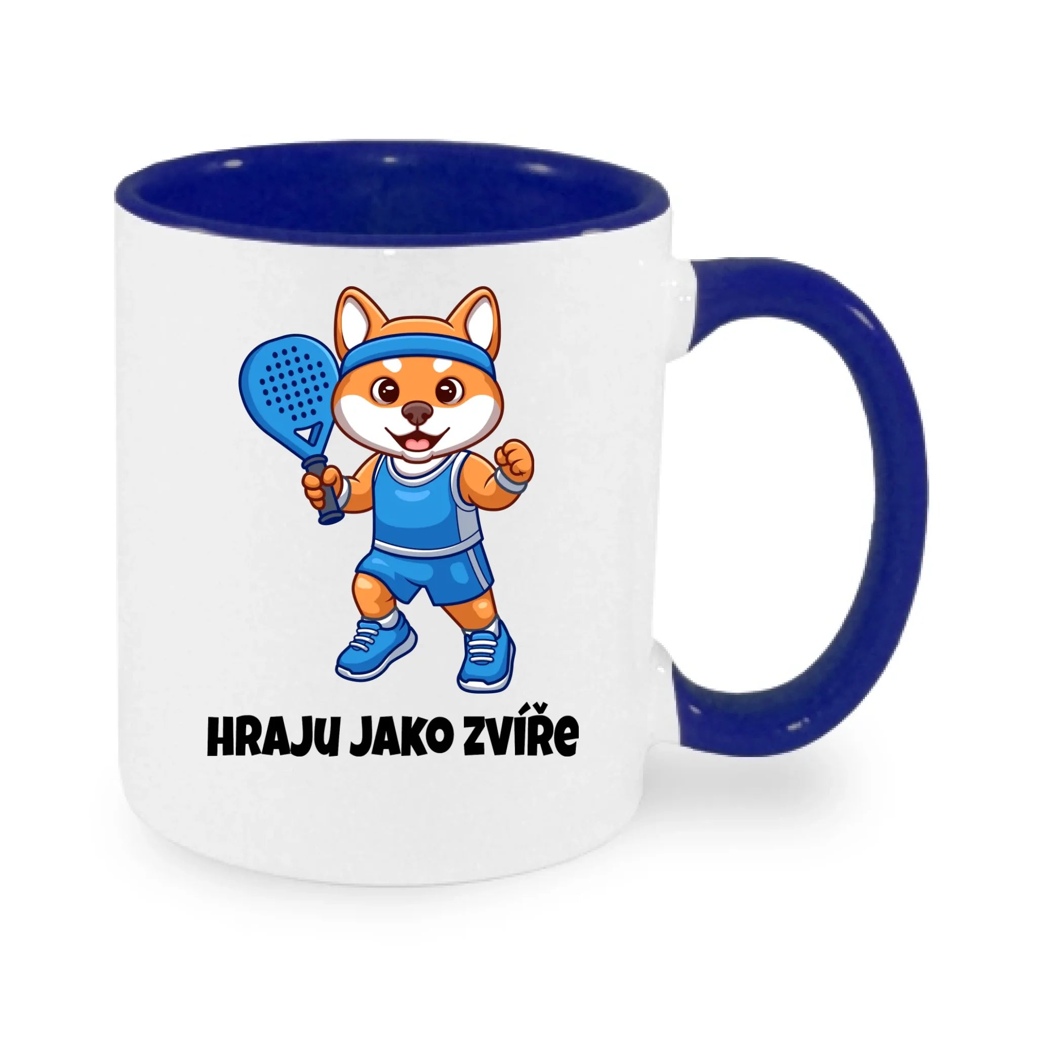 HRNÍČEK s motivem PADEL HRAJU JAKO ZVÍŘE (výběr ze 3 potisků) potisk jen dopředu hrníček Bílá modrá 330 ml