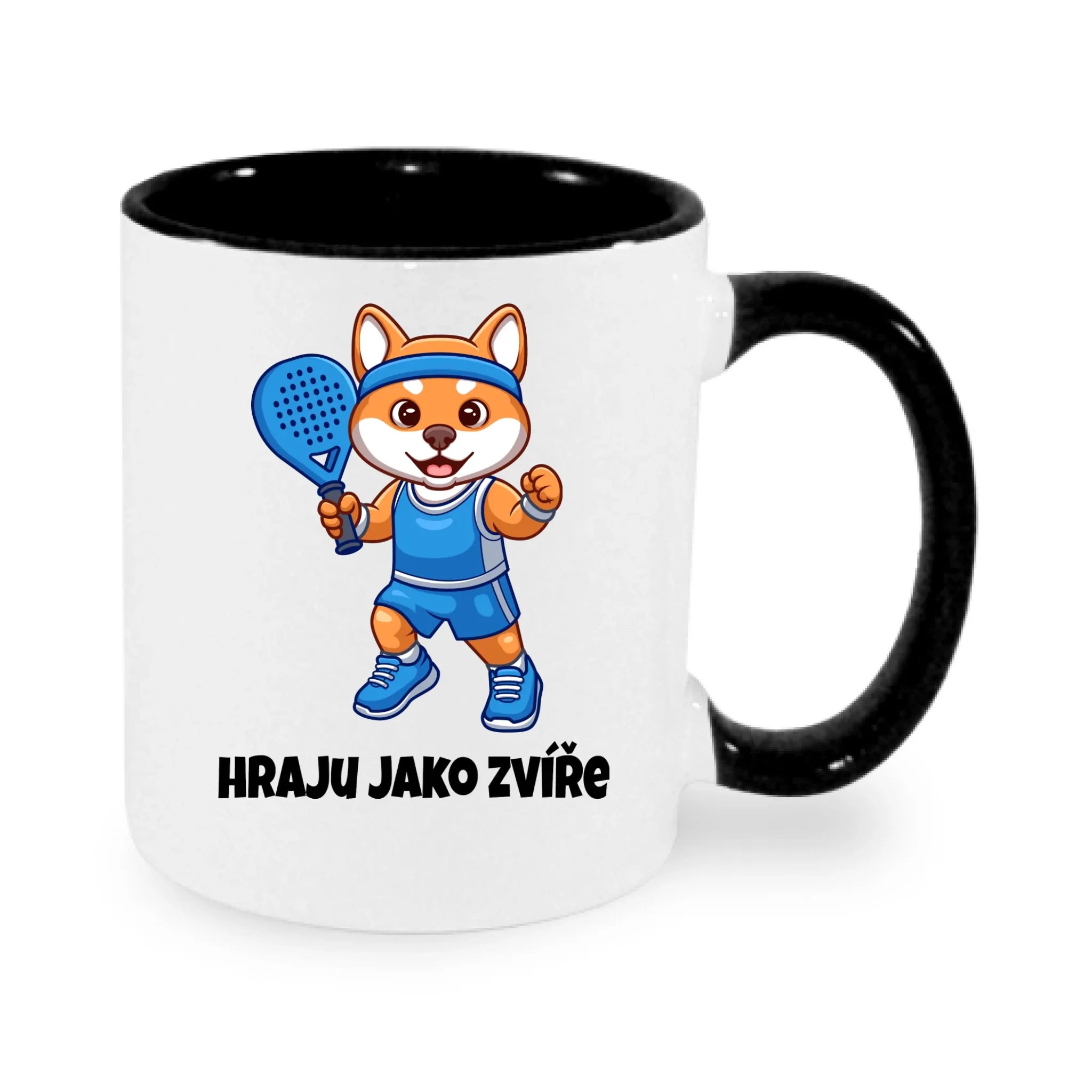 HRNÍČEK s motivem PADEL HRAJU JAKO ZVÍŘE (výběr ze 3 potisků) potisk jen dopředu hrníček Bílá černá 330 ml