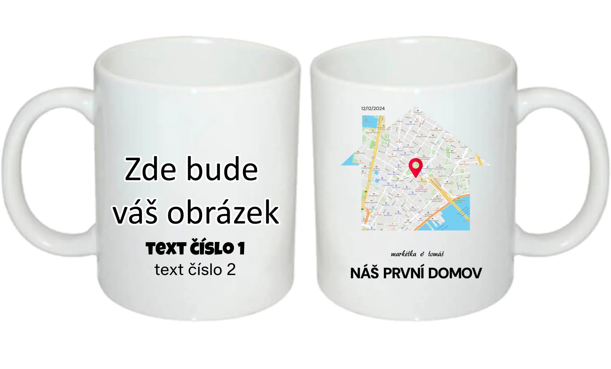 HRNÍČEK s motivem RODINA TADY TO ZAČALO (vyberete tvar mapy, místo, doplníte texty) oboustranný potisk hrníček Bílý 330 ml
