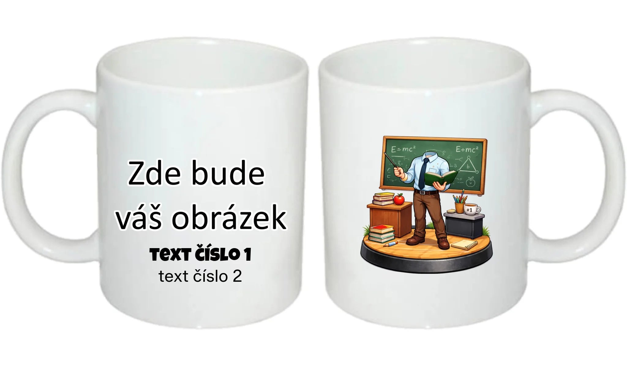 UČITEL/KA (ZATÍM) BEZ HLAVY - VLOŽTE FOTO, AUTOMATICKÝ OŘEZ hrníček oboustranný potisk hrníček Bílý 330 ml