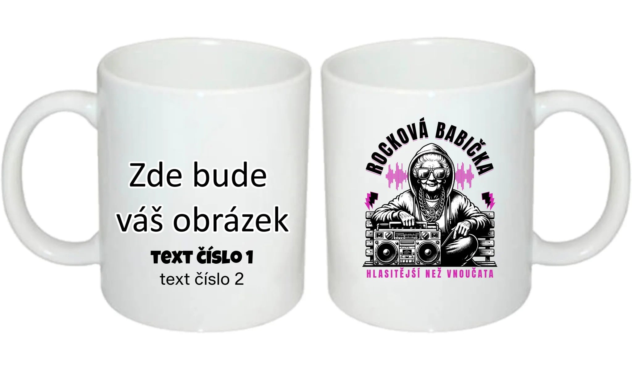 HRNÍČEK s motivem ROCKOVÁ BABIČKA oboustranný potisk hrníček Bílý 330 ml