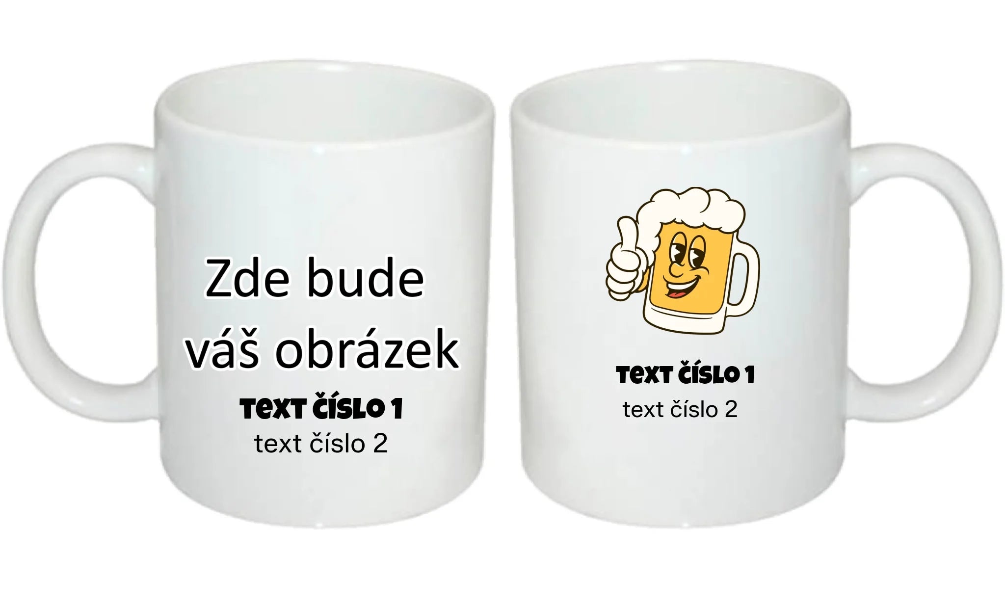 HRNÍČEK s motivem PIVO (výběr z 10+ obrázků, možnost doplnit vlastní texty) oboustranný potisk hrníček Bílý 330 ml