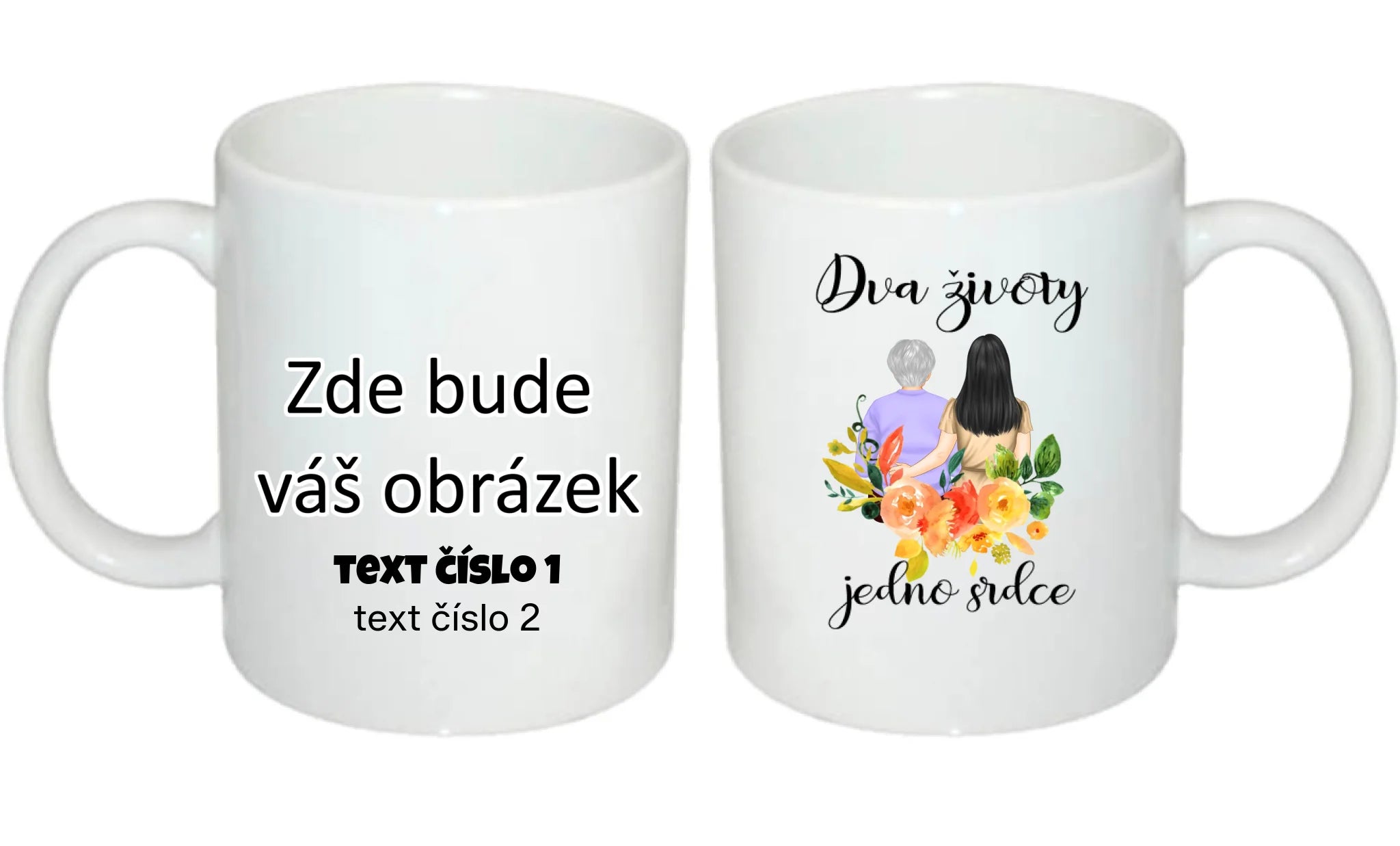 HRNÍČEK s motivem MÁMA A DCERA (vyberete nebo vložíte text) oboustranný potisk hrníček Bílý 330 ml