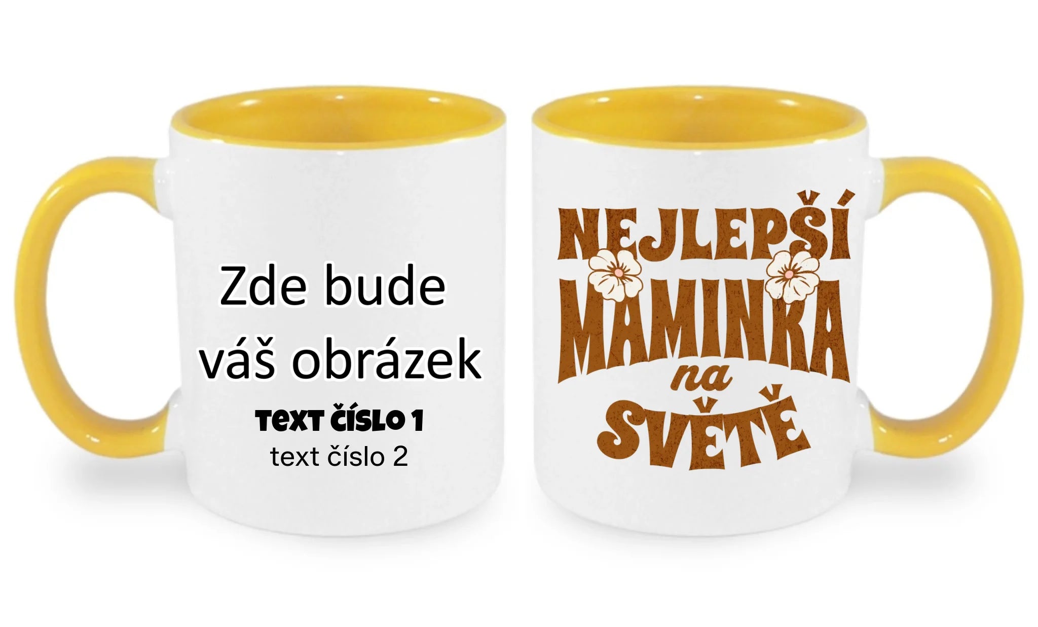 NEJ MÁMA (výběr ze 20 motivů) hrníček oboustranný potisk hrníček Bílá žlutá 330 ml