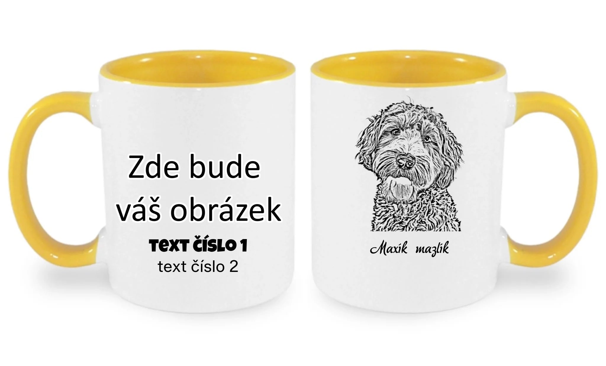 SKICA Z FOTKY - VLOŽTE FOTO A DOPLŇTE JMÉNO hrníček oboustranný potisk hrníček Bílá žlutá 330 ml