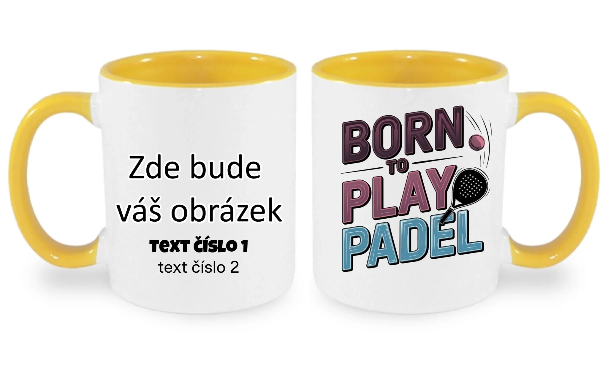 PRO HRÁČE PADELU (výběr z 18+ motivů) hrníček oboustranný potisk hrníček Bílá žlutá 330 ml