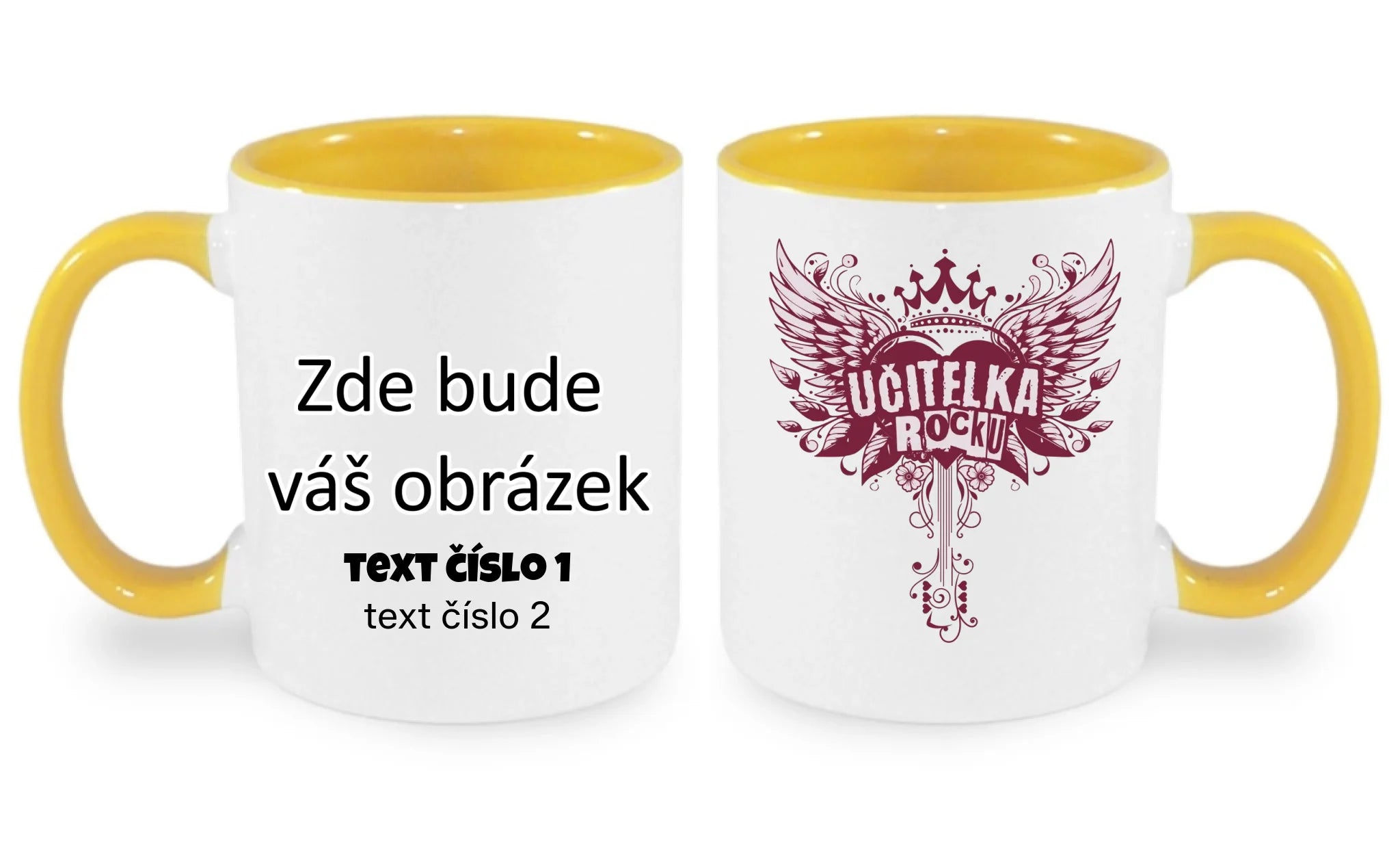 UČITELKA (17+ motivů) MOŽNOST OBOUSTRANNĚHO POTISKU hrníček oboustranný potisk hrníček Bílá žlutá 330 ml